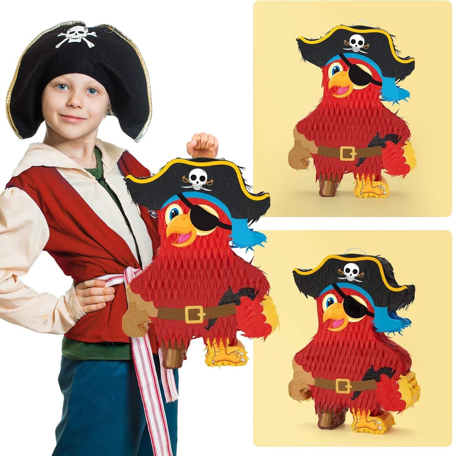 Wernnsai Pirate Piñata - Pirate Parrot Piñata with Blindfold and Bat for Boys' Birthday Party Adventure Theme Decorations