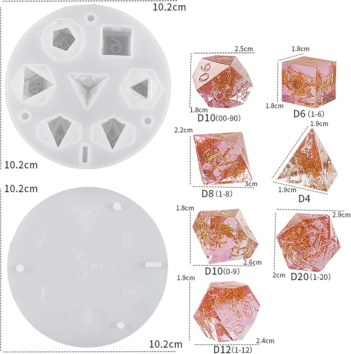 7 Cavities Dice 3D Silicone Mold for Resin Casting - Candle Making & Jewelry Crafting