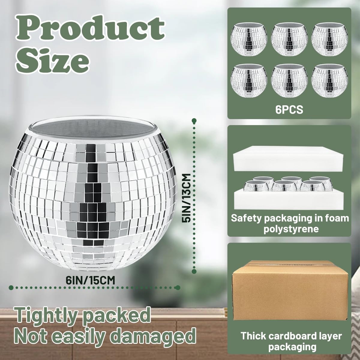 6 Pcs Disco Vase, Silver Mirror Ball Disco Ball Planter 5" X 6" Glass Silver Candle Holder White Vases for Centerpieces Table Decorations Party Wedding Birthday Gift