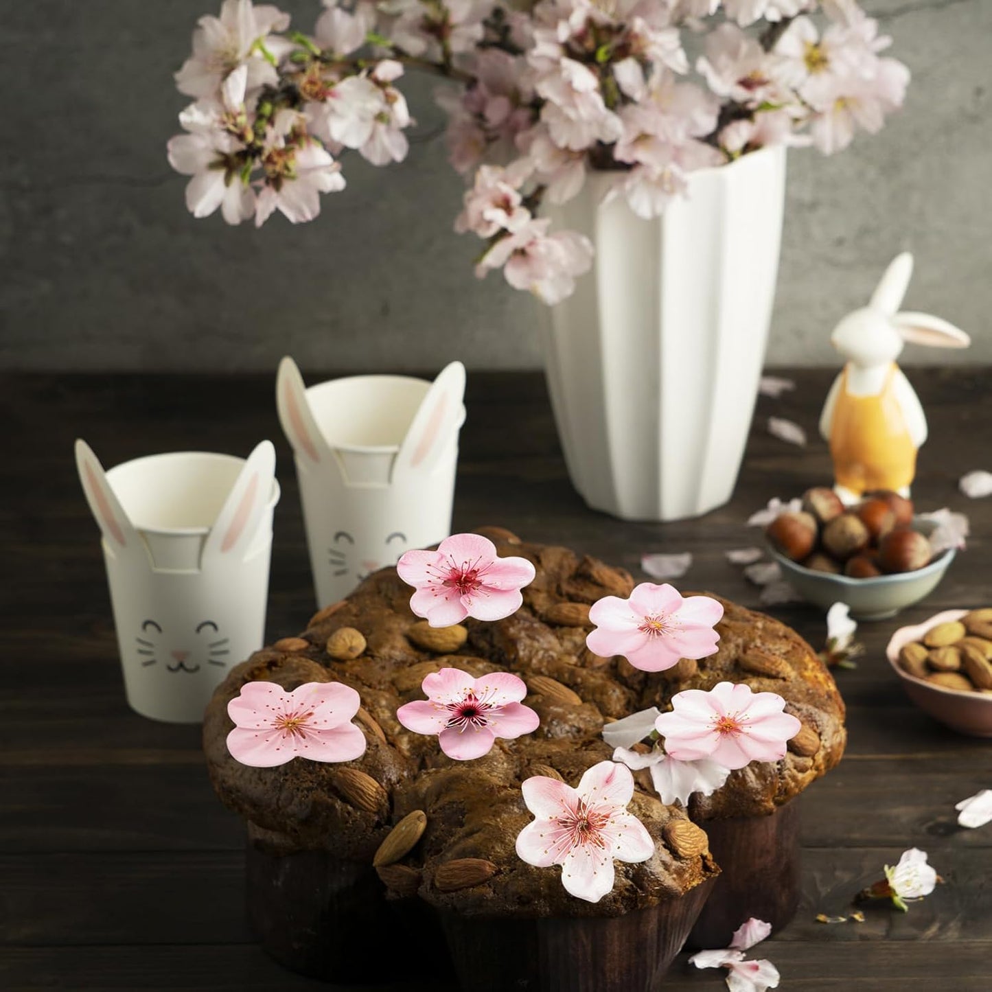 70PCS Edible Cherry Blossoms Cupcake Toppers Pink Edible Cherry Flowers Cake Decorations Wafer Paper Flowers Cupcake Topper for Flowers Theme Baby Shower Birthday Party Decor Supplies