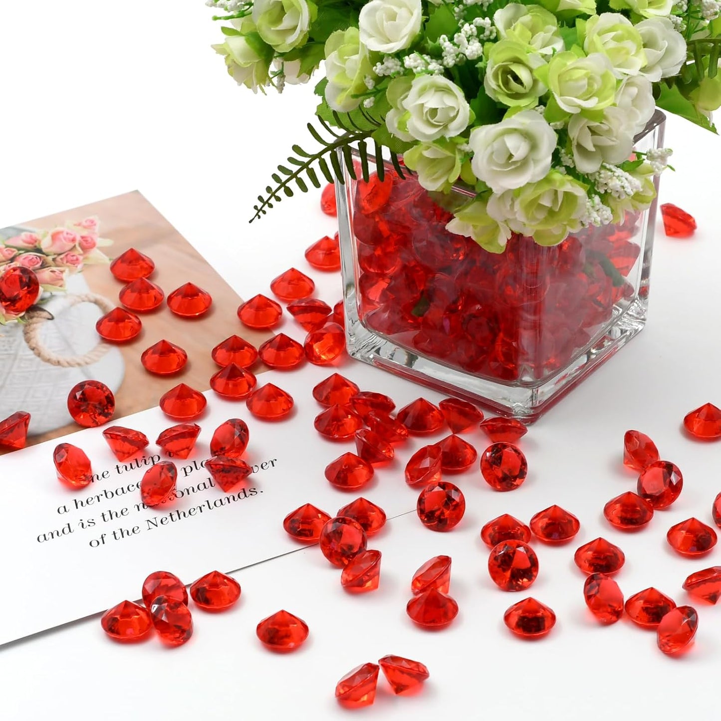 Fake Diamond Christmas Decoration, 280 pcs Red 20 mm Acrylic Diamond for Table Scatters Vase Fillers