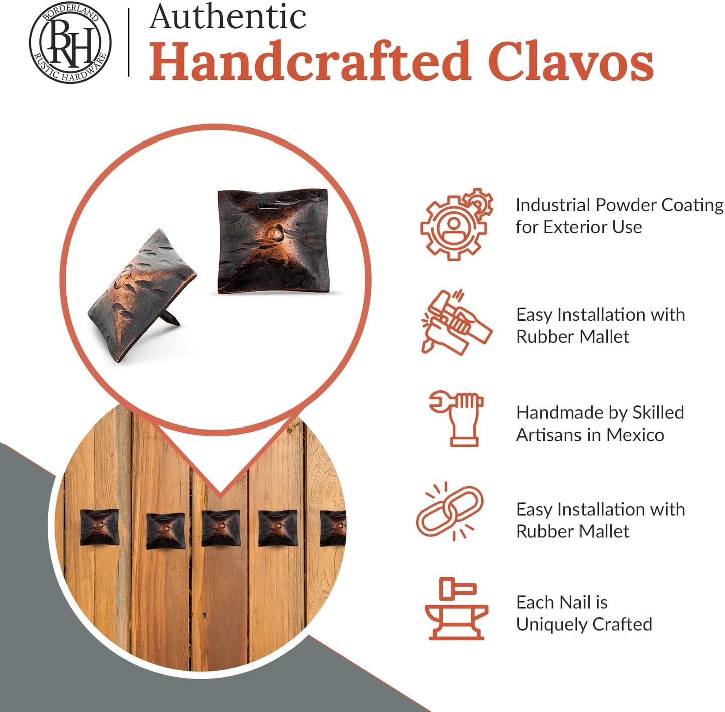 100 Pack 1.5" Square Head Iron Clavos Decorative Nails – Oil Rubbed Bronze – Handmade Rustic Square Fasteners for Farmhouse Shutters, Faux Wood, Barn Doors, and Gates – Ornamental Wood Accent