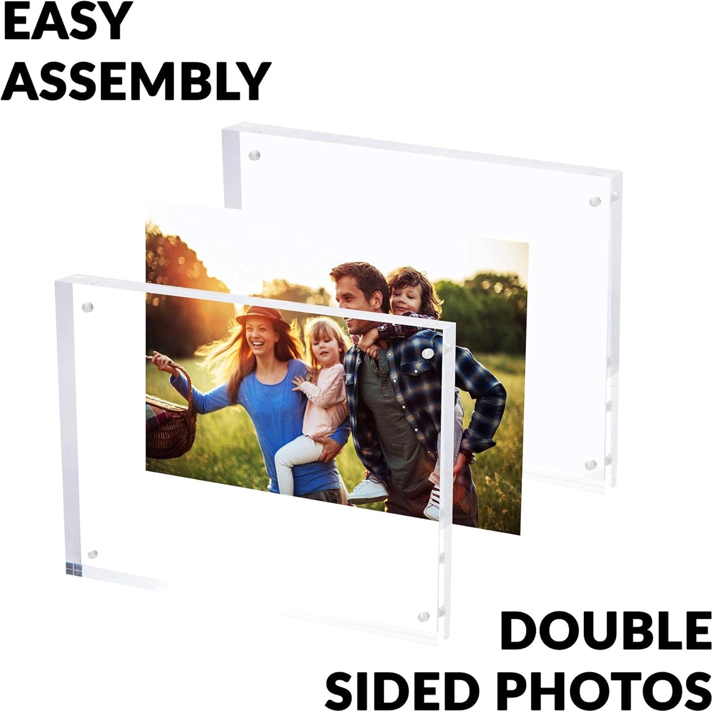 SimbaLux Magnetic Acrylic Picture Photo Frame 8x10 inches 24mm Thick with UV Protection (1 Pack) Clear Glass Like, Double Sided Frameless Desktop Floating Display, Free Standing, 20% Thicker than Most