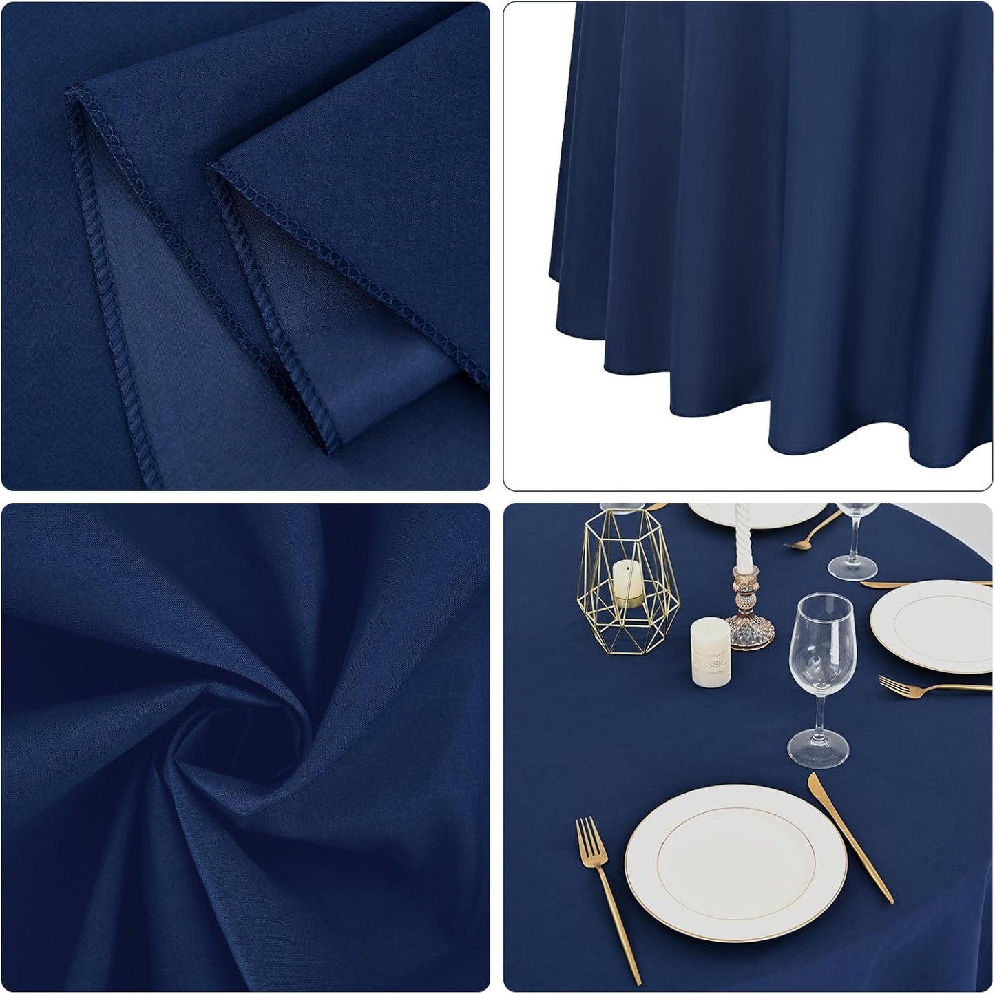 12 Pack 108 Inch Round Tablecloth, Navy Blue Polyester Table Cloth for Round Table, Fabric Washable TableCover for Wedding Party Dining TableBuffet Banquet Restaurant and Camping