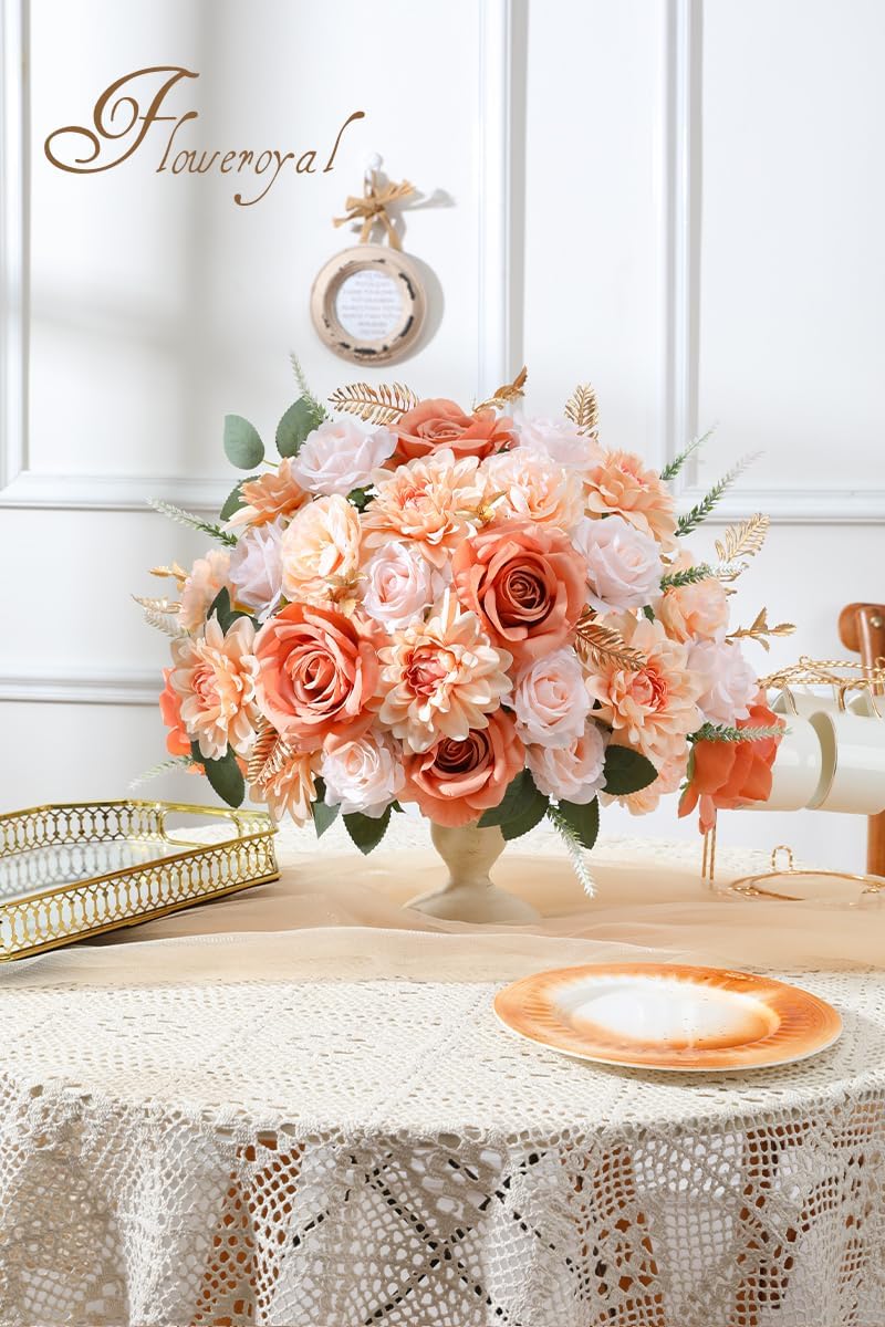 Floweroyal Artificial Flowers Fake Rose Flowers Dahlia with Stems for DIY Wedding Bridal Bouquets, Baby Shower, Floral Arrangement, Table Centerpieces, Home Decorations (Nude Color)