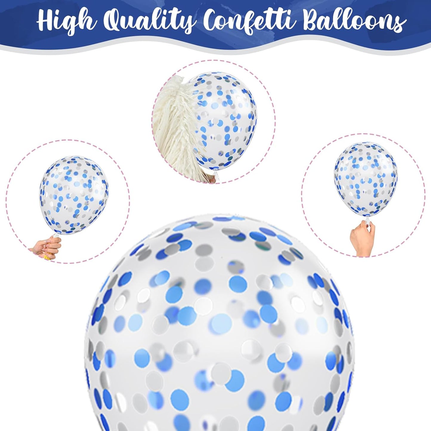 Navy Blue and Silver Balloons, Pearl Navy Blue Metallic Silver Latex Balloons Set Decor with 12 Inch Silver Blue Confetti Balloon for Boys Men Birthday Baby Shower Wedding Graduation Party Decorations