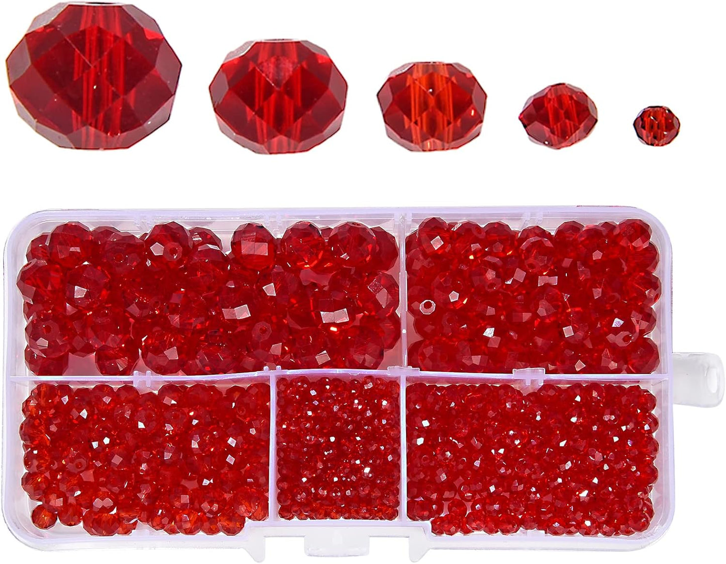 2-10mm Briolette Rondelle 810pcs Red Crystal Glass Beads Faceted Shape Crystal Spacer Beads for Bracelet Necklace Decorative Hand Jewelry Making (2/4/6/8/10mm Red)