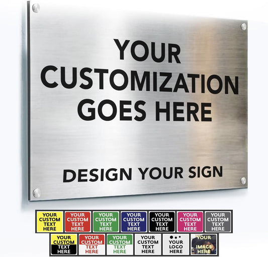Custom Outdoor Aluminum Signs, Personalized Business Signs, Waterproof Silver Brushed Metal 10x7 In