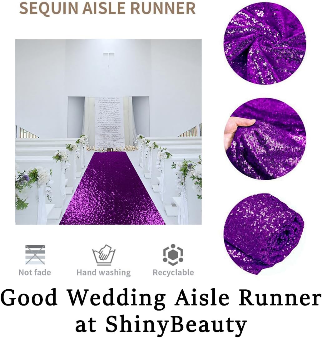 ShinyBeauty Purple Shimmer Aisle Runner, 4FTx15FT Glitter Wedding Carpet for Elegant Events