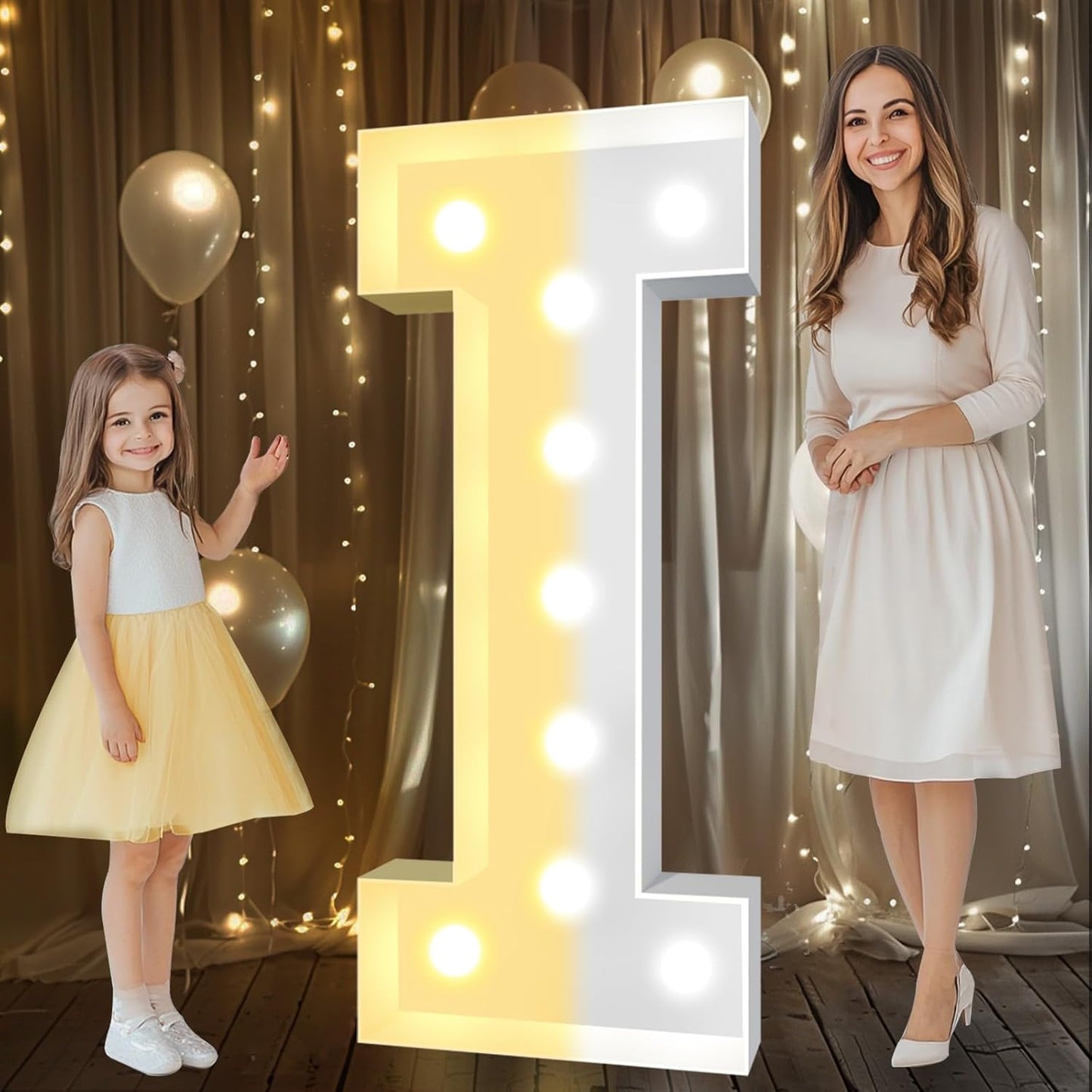 Pooqla 4 FT Marquee Light Up Letters, Cool White and Warm White Marquee Letter 4 Feet Tall, Giant LED Sign Big Mosaic Letter I for Balloons Birthday Party Anniversary Wedding Decorations