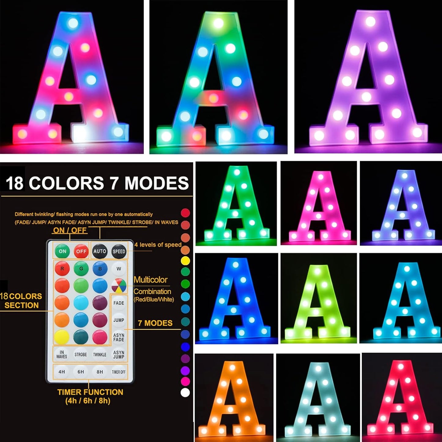 Light Up Colorful LED Marquee Letter lights, 18 Colors Changing Alphabet Letters Sign with Remote Timer for Night Light Girls Bedroom Wedding Birthday Party Lamp Christmas Home Bar Decor- Colorful S