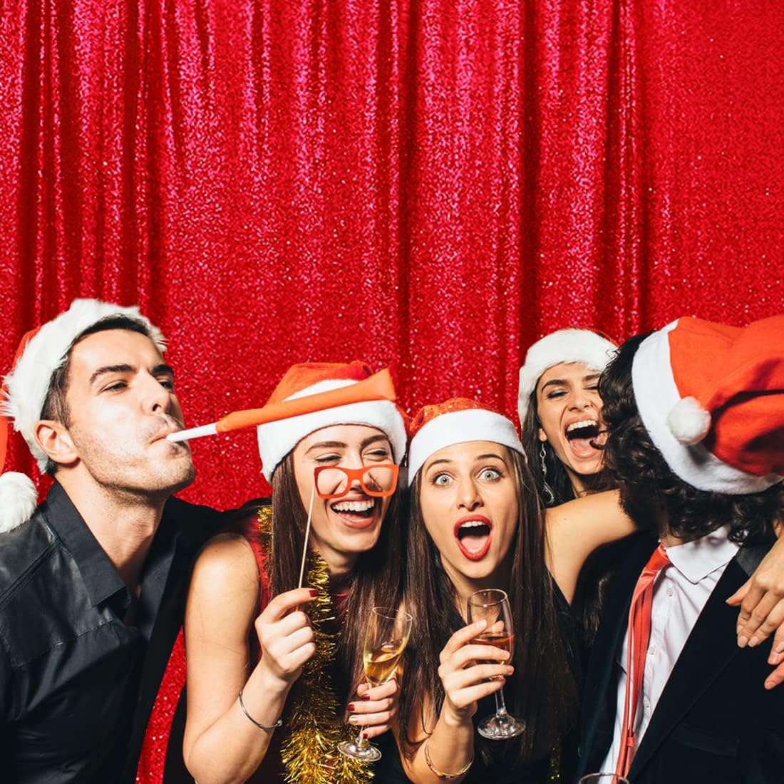 Poise3EHome 8FT x 8FT Sequin Photography Backdrop Curtain for Party Decoration, Red