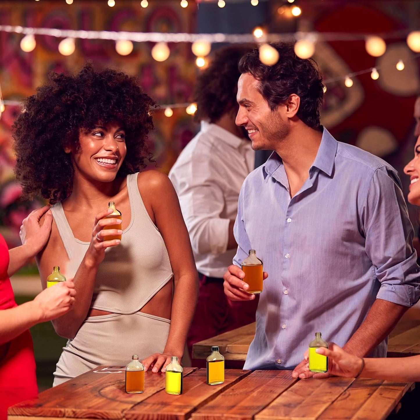 Patelai 32 Pcs Clear Glass Bottles with Caps Mini Glass Flask Liquor Bottles Empty Alcohol Shot Bottling Small Champagne Container DIY Gift for Wine Beverages Liquor Drinks Oil Beer (50 ml/ 1.7oz)