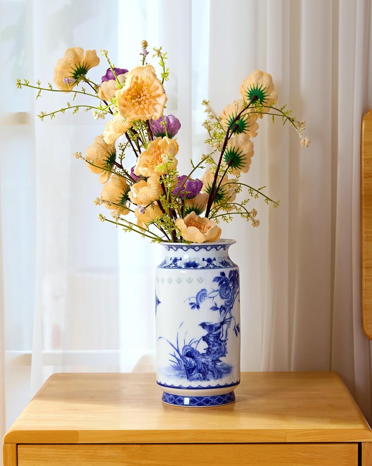 Blue and White Vintage Vase Chinoiserie Farmhouse Decorative Vases Flower Terracotta pots for Tableshelf Bookshelf Bathroom Living Room Kitchen 8.3inch