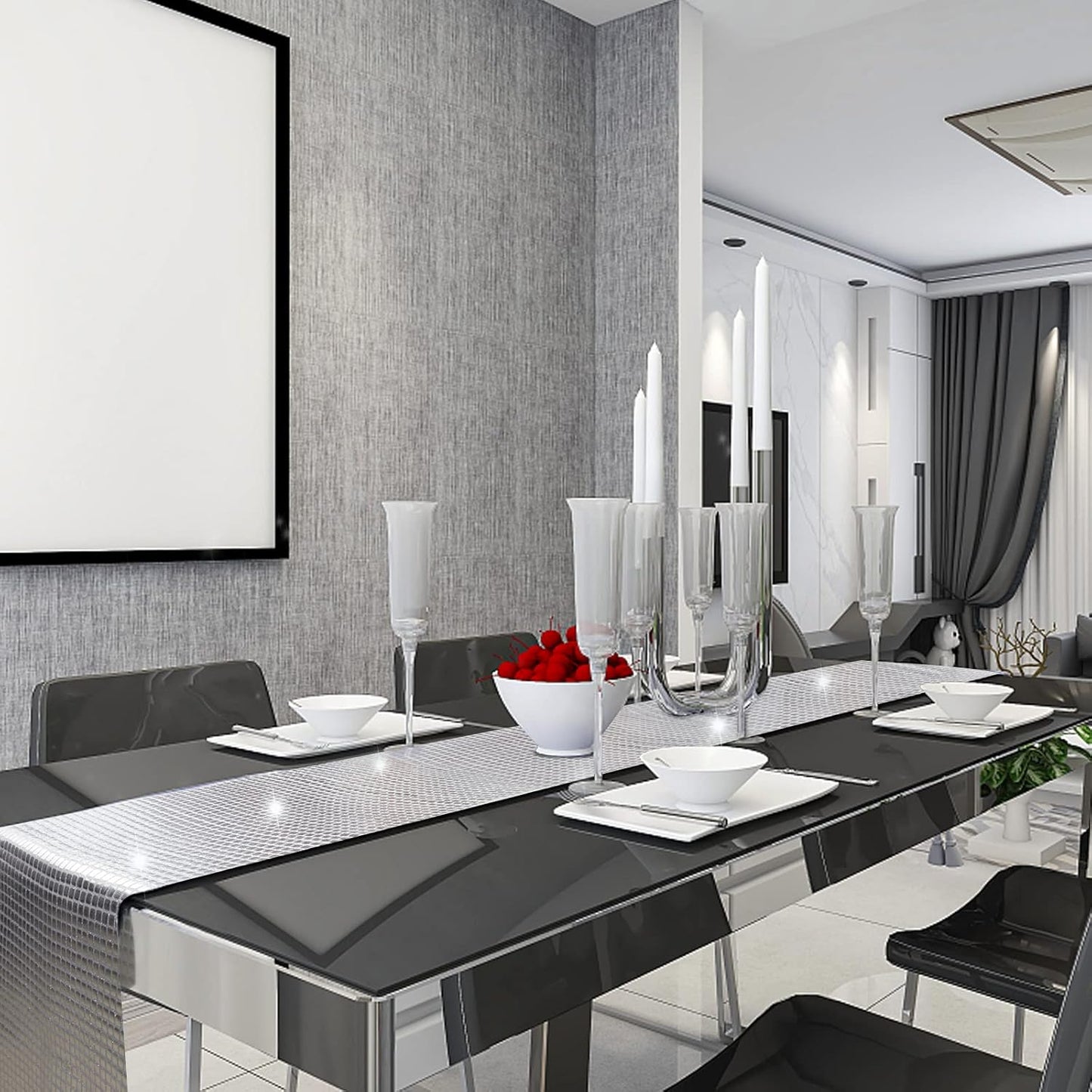 12 x 108 Inches Glitter Disco Table Runner - Retro 70s 80s Theme Decor - Silver Sequin - Bachelorette & Wedding Party Supplies