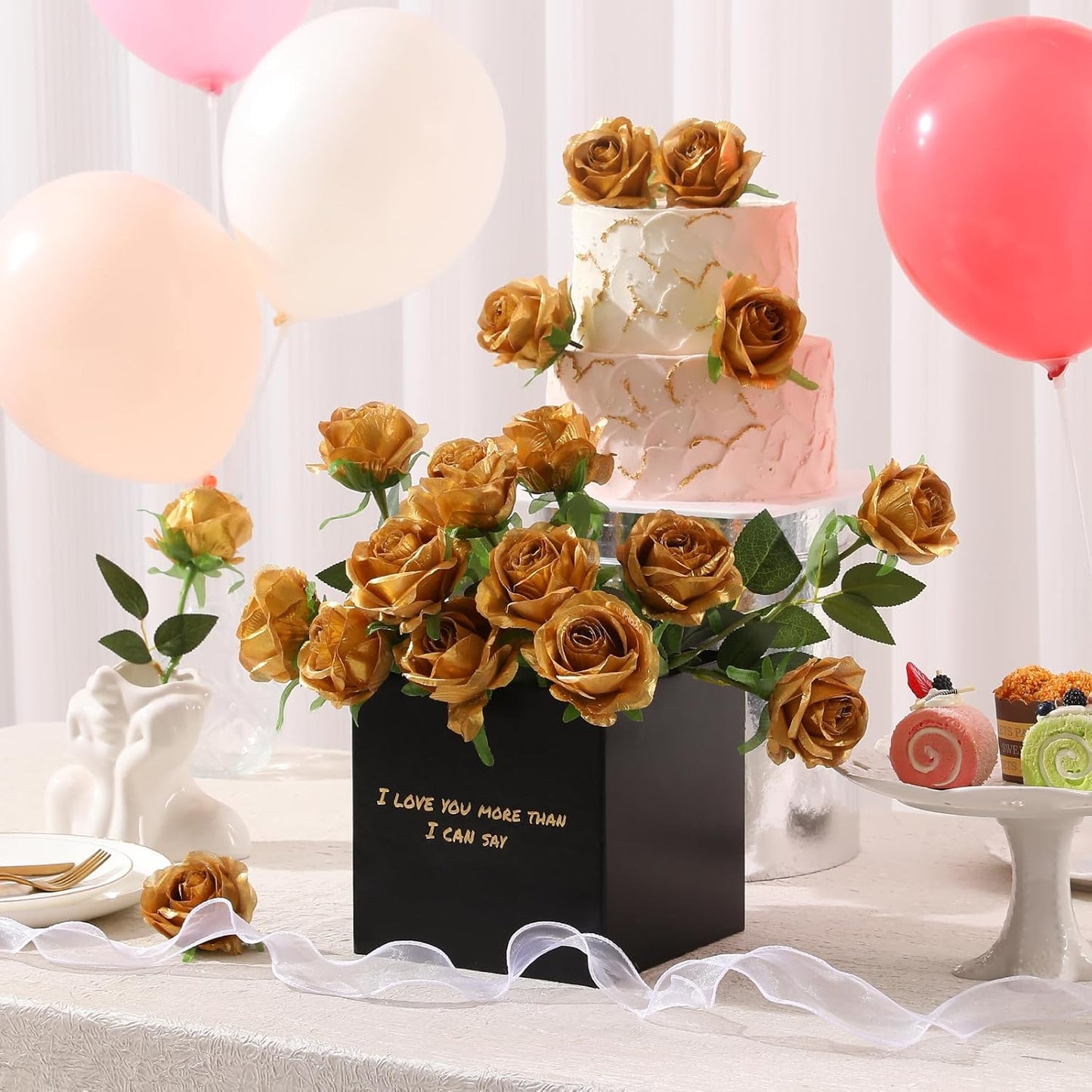 Tifuly Gold Roses Artificial Flowers -12Pcs Realistic Single Long Stem Fake Silk Roses Bouquet for Party Home Wedding Centerpiece Hotel Office Decor