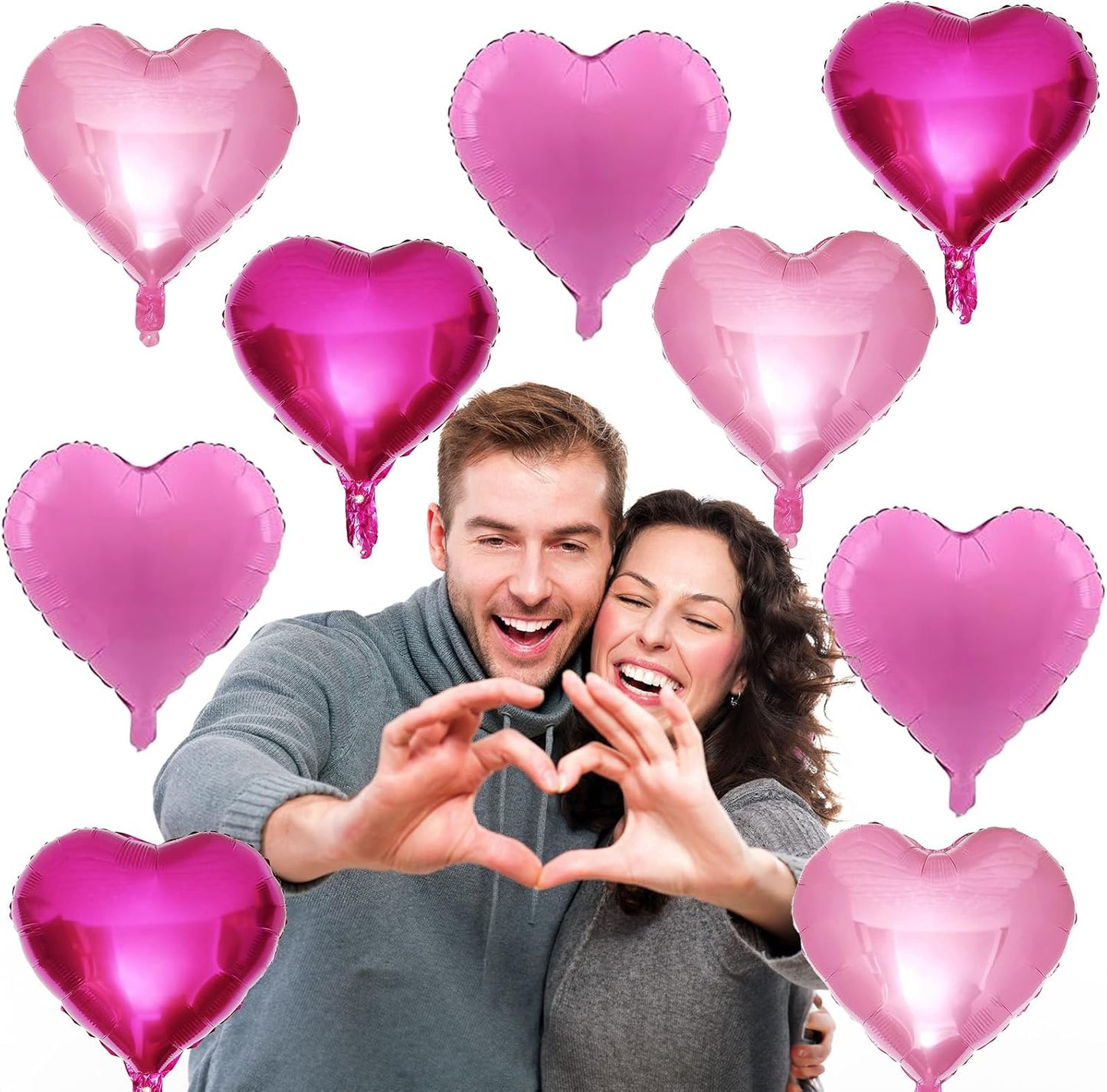 Pink Mixed Heart Balloons, 18 Inch 12 Pcs Hot Pink Foil Heart Shape Balloons, Light Candy Color Love Balloon, Sweet Theme Party Decorations for Girls Women Birthday Wedding Valentines Baby Shower