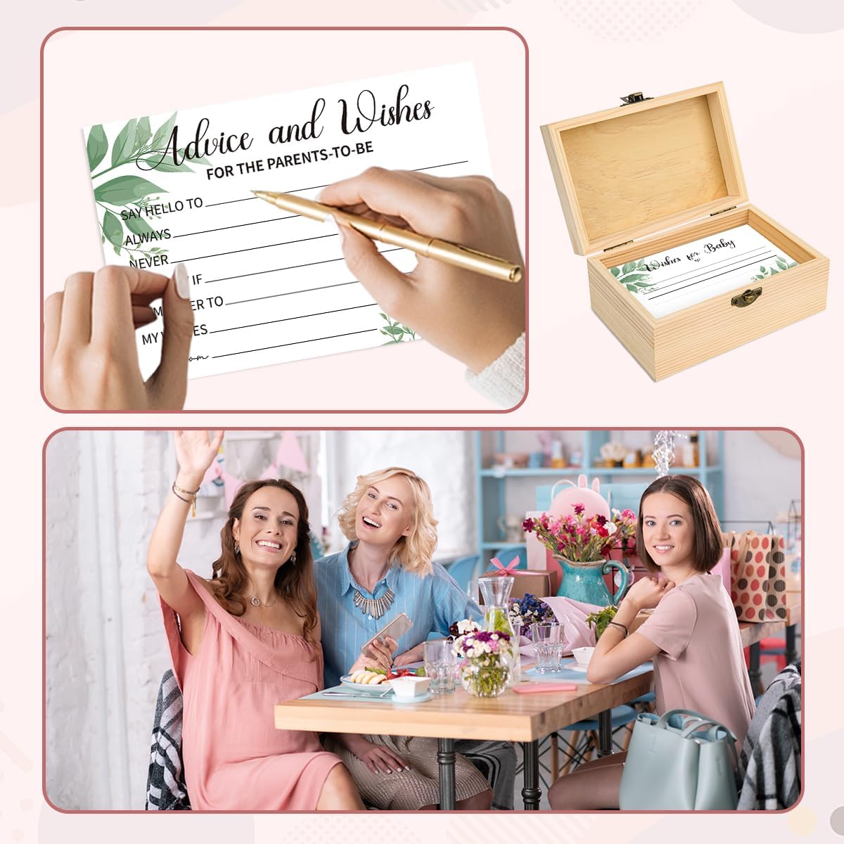 50Pcs Baby Shower Advice Cards with Advice and Wishes Box for New Parents Baby Shower Game Activities Ideas for Guests Baby Decorations for Baby Shower