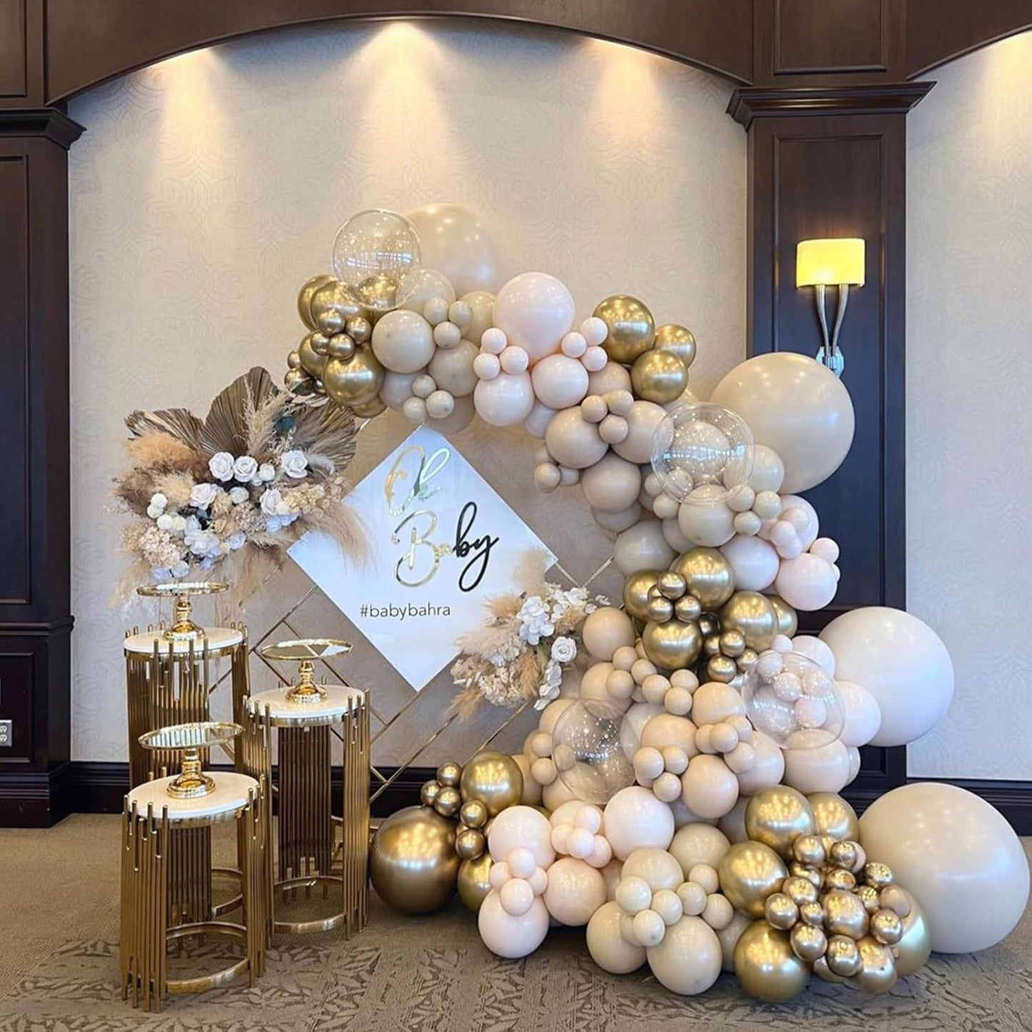 White Sand Gold Balloons Set, 12 Inch Double Stuffed Blush Beige Boho Party Balloons with Metallic Chrome Gold Neutral Cream Nude Latex Balloon for Birthday Baby Bridal Shower Wedding Party Decoration