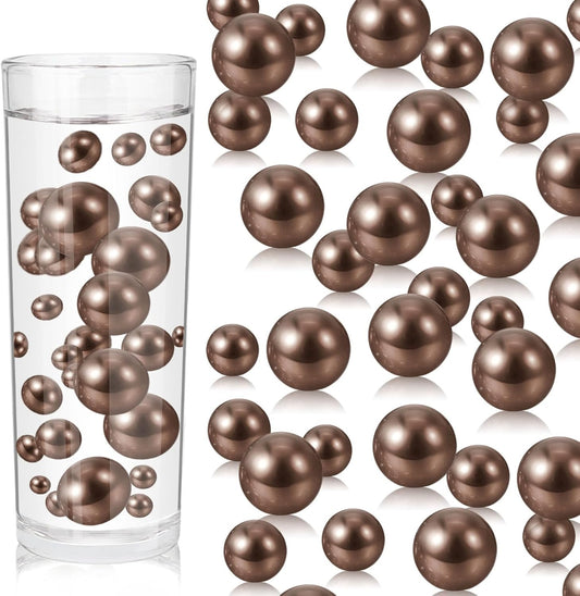 100PCS Brown Faux Pearls Beads for Centerpiece Vases, Vase Filler Faux Pearls, No Holes Filler Beads for Party Anniversary Birthday Wedding Table Decor, 14/20/30mm