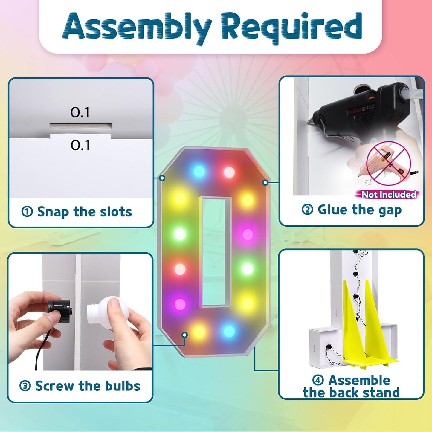 imprsv 4FT Colorful Marquee Light Up Letters O, 18 Colors Large Light up Letters Alphabet Sign with Remote, Big Marry Me Sign, Birthday Party Decorations Baby Shower Anniversary Wedding Decoration