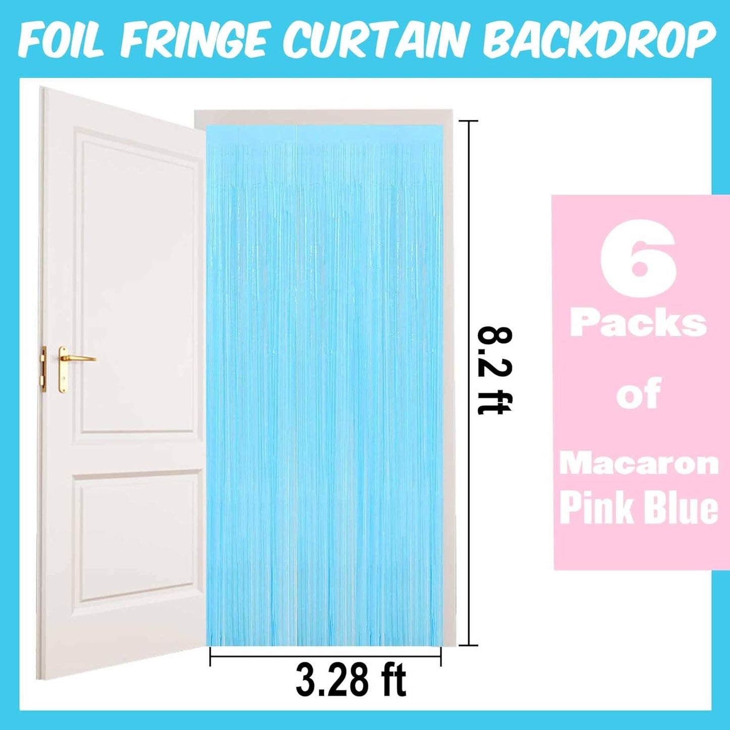 6 Pack Macaron Pink Blue Foil Fringe Curtains Backdrop, 3.28 x 8.2 Ft Metallic Streamers Tinsel Curtains Background for Photo Booth, Birthday, Weddings, Carnivals, Graduation, Themed Party Decorations
