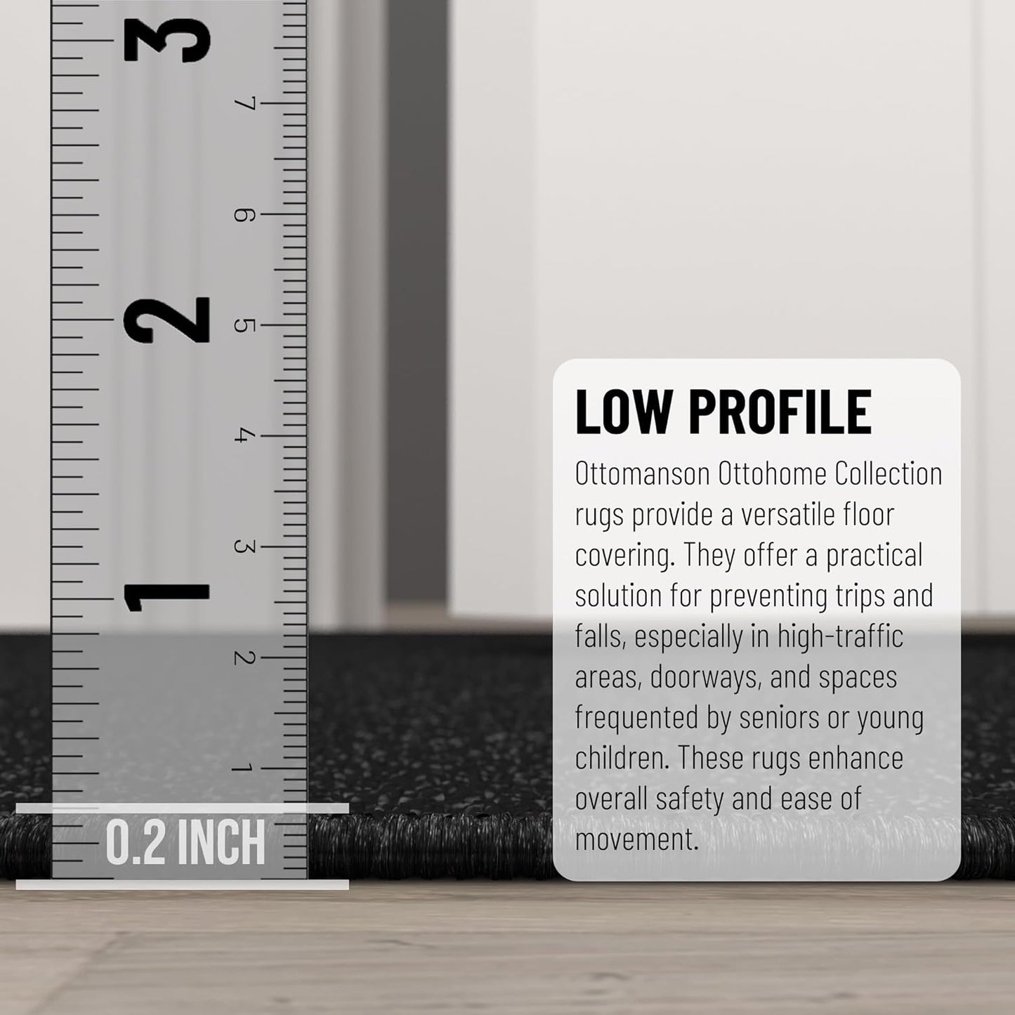 Ottomanson 3x20 Non Slip Extra Long Hallway Runner Rug with Rubber Backing - Solid Modern Kitchen Rug for Bedroom or Living Room, Black, 2'7" x 20'