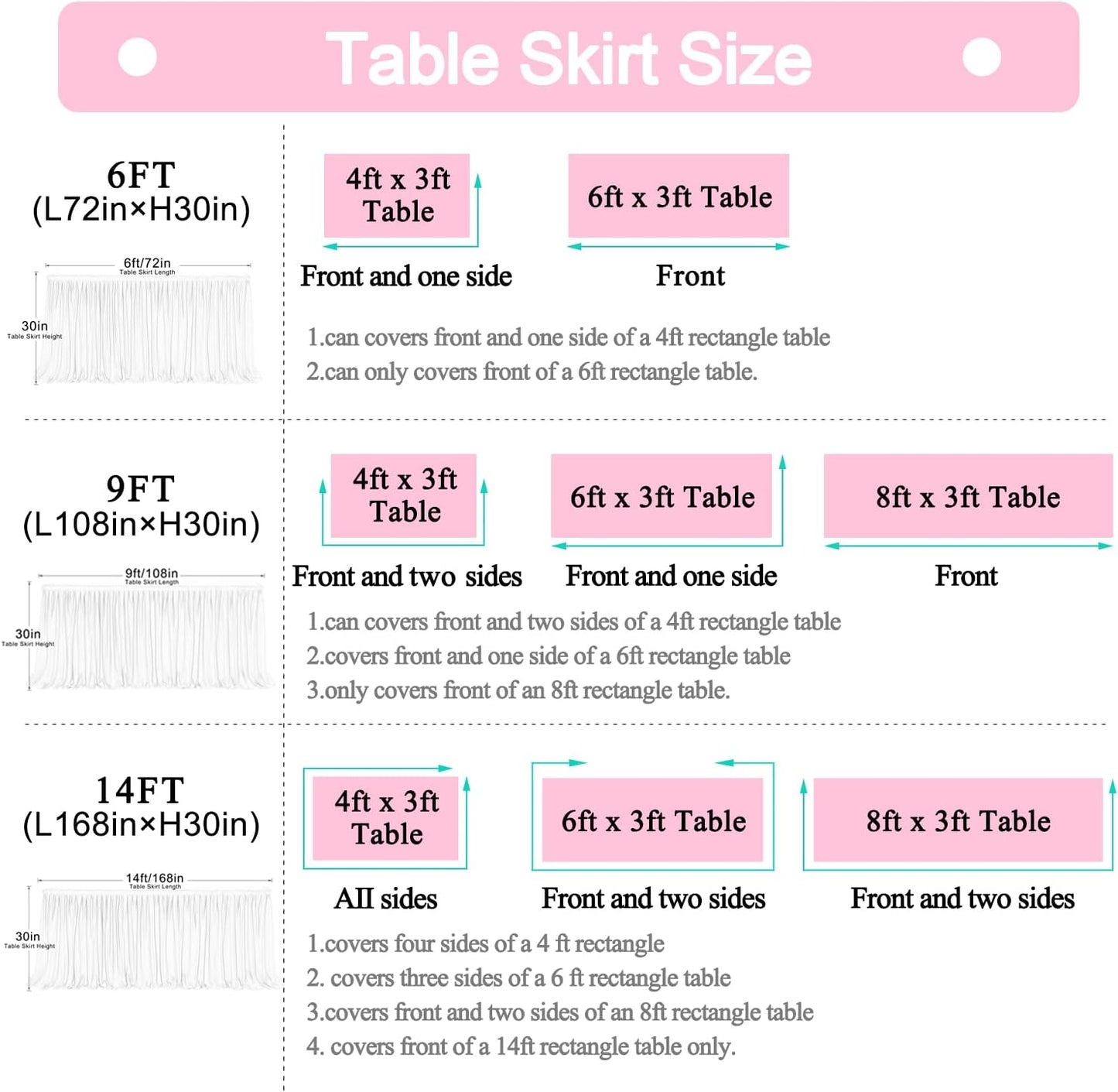 14ft Black Tulle Table Skirt for Rectangle Table or Round Tables Tutu Table Cloth for Birthday Party Baby Shower Wedding Parties Dessert Buffet Banquet Decorations