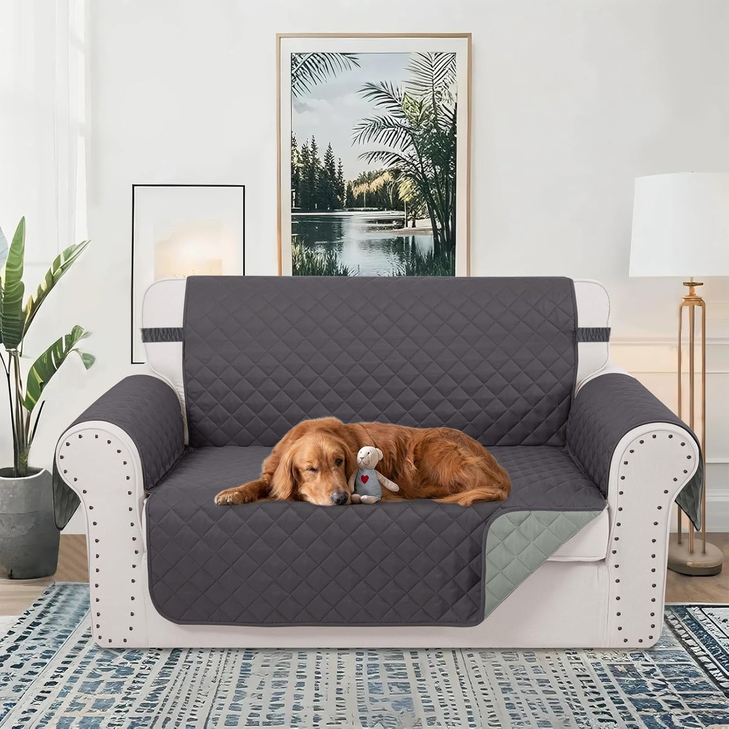 Reversible Loveseat Sofa Covers Couch Cover Furniture Protector for 2 Cushion Couch Sofa(Loveseat,Dark Grey/Light Grey)