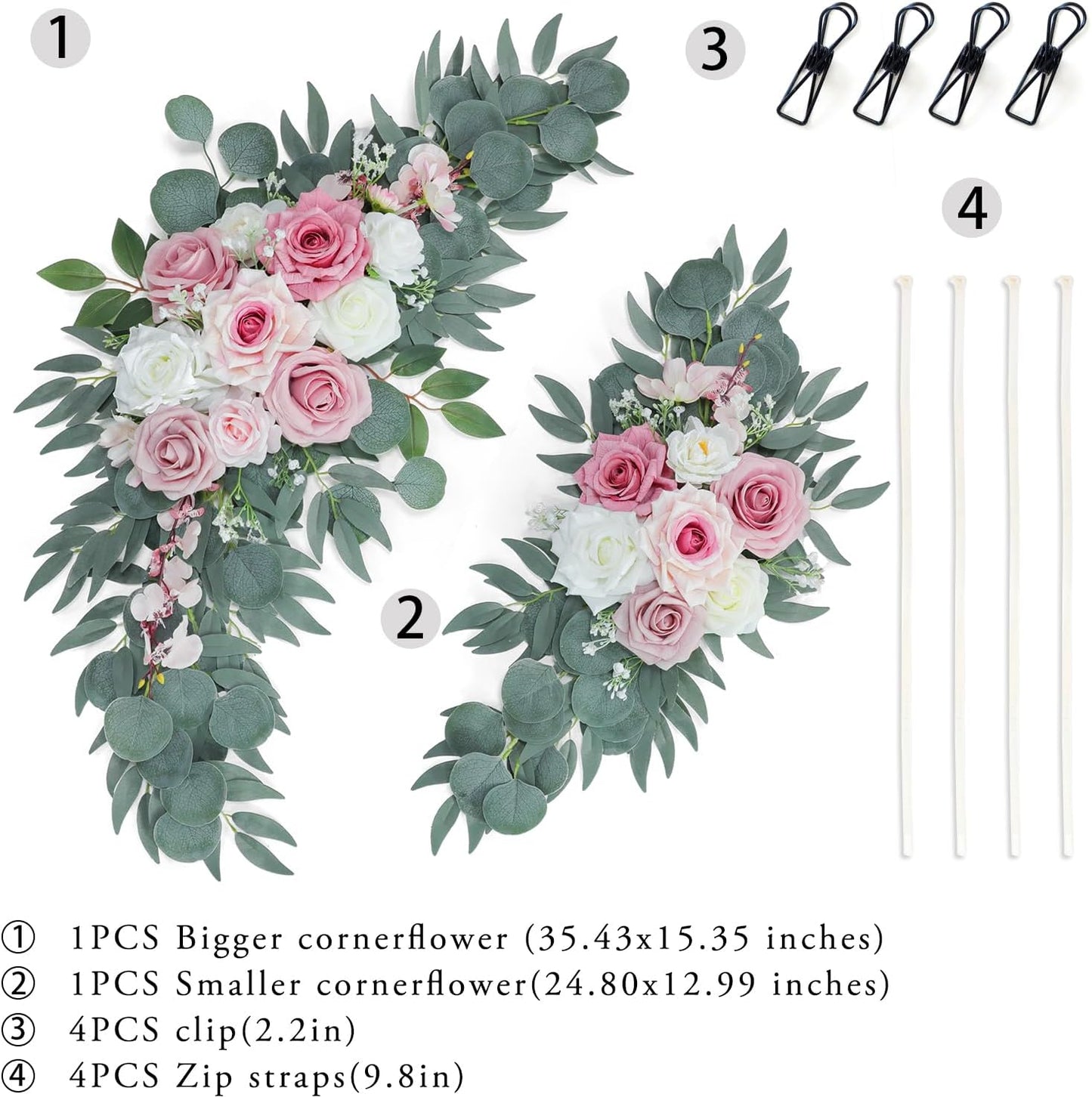 ponatia Artificial Wedding Arch Flowers (Pack of 2), Dusty Rose Wedding Flowers for Wedding Welcome Signs Floral Decorations and Wedding Reception Ceremony Decor (Dusty Rose & Pink & Ivory)