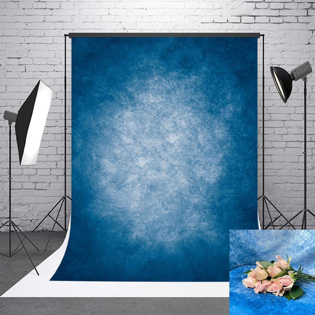 3x5ft Dark Blue Gradient Portrait Photo Backdrops Bright Center Abstract Photography Backdrop for Studio Photo Booth Prop Banner Decor Background