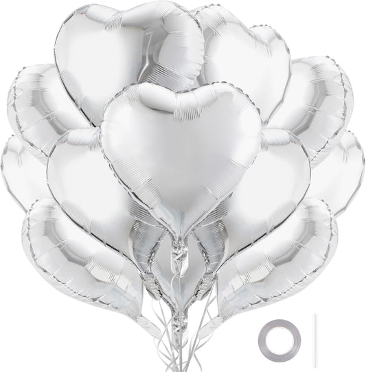 12Pcs Silver Heart Balloons, 18 Inch Silver Heart Shape Balloons Love Balloons Valentine Balloons for for Valentines Day Wedding Brithday Decorations