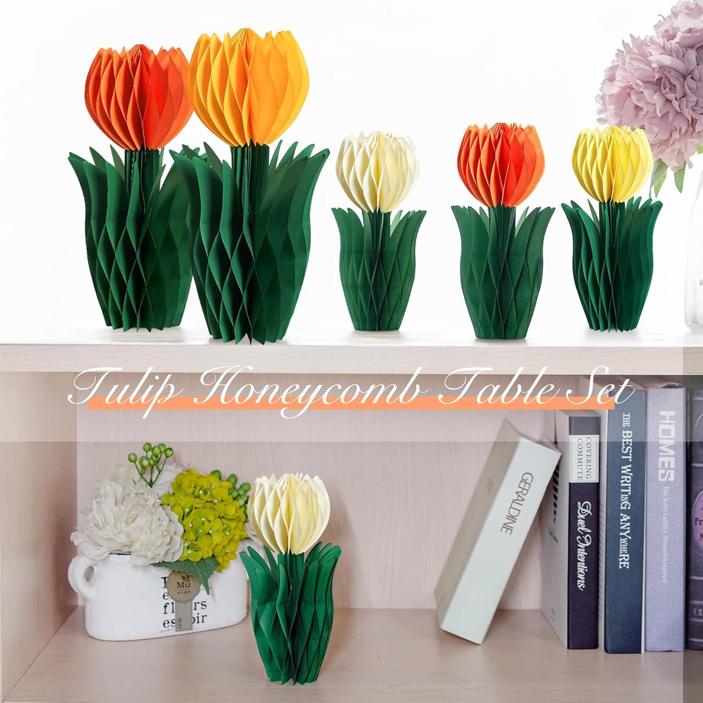 SUNBEAUTY 8 PCS Flower Honeycomb Decoration Tulip Honeycomb Decoration Mother's Day Decoration Orange Tulip Decor Spring Decor Tulips Table Centerpieces Decorations