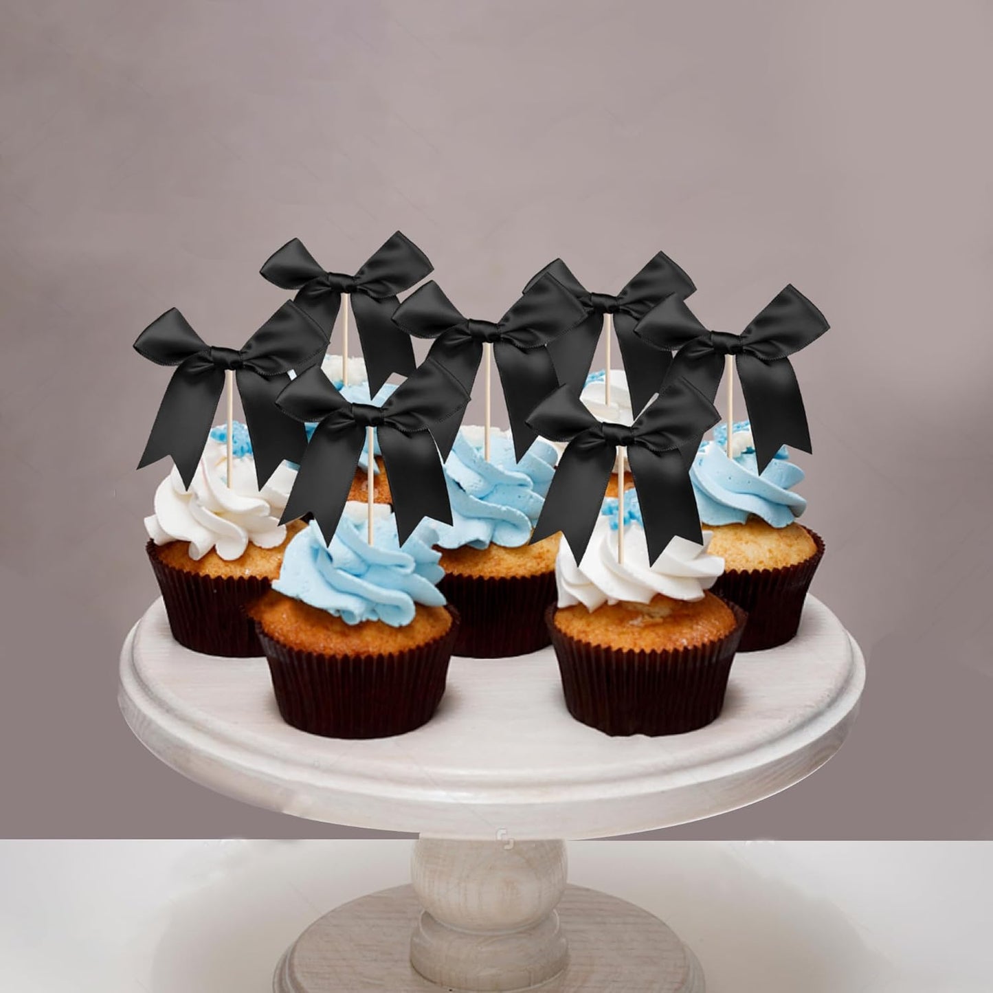 24 PCS Bow Cupcake Toppers Bowknot Cake Toppers Bow Cupcake Picks Bowknot Birthday Party Decorations Bow Cake Dessert Picks for Wedding Bridal Engagement Baby Shower Birthday Party Supplies Black