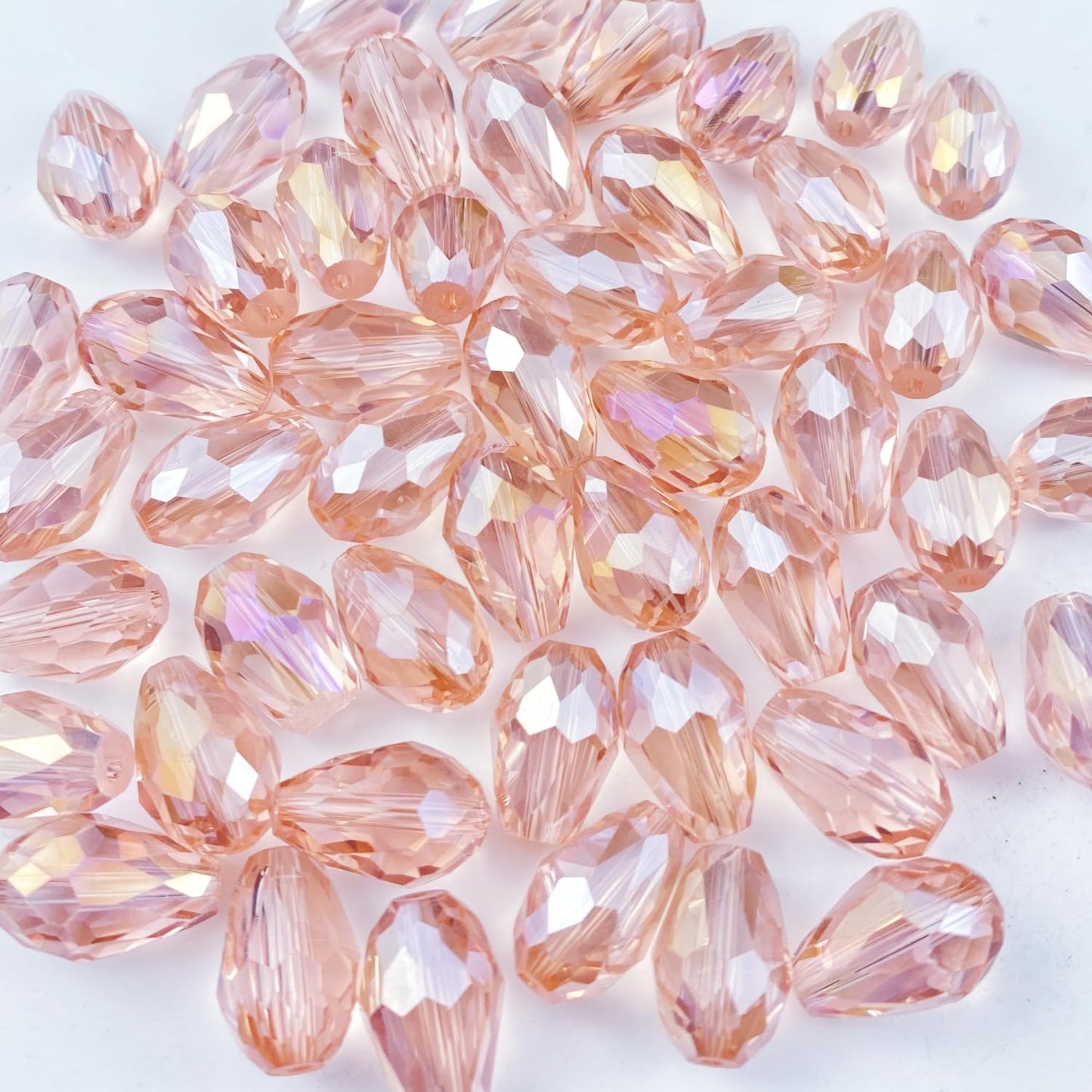 100pcs 8x12mm Teardrop Crystal Glass Beads Vertical Hole Faceted Glass Teardrop Spacer Beads for Bracelets Necklace Earring DIY Jewelry Making Craft(Pink AB)