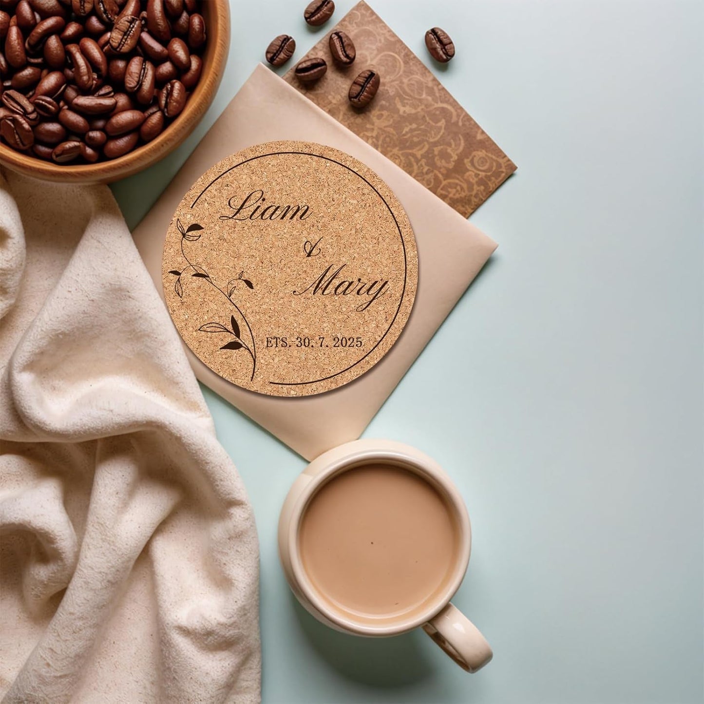 Custom Coasters Personalized Cork Coasters Bulk with Logo Wedding Personalized Cork Natural Wood Engraved Drink for Wedding Favors (Cork Coasters - Circle)