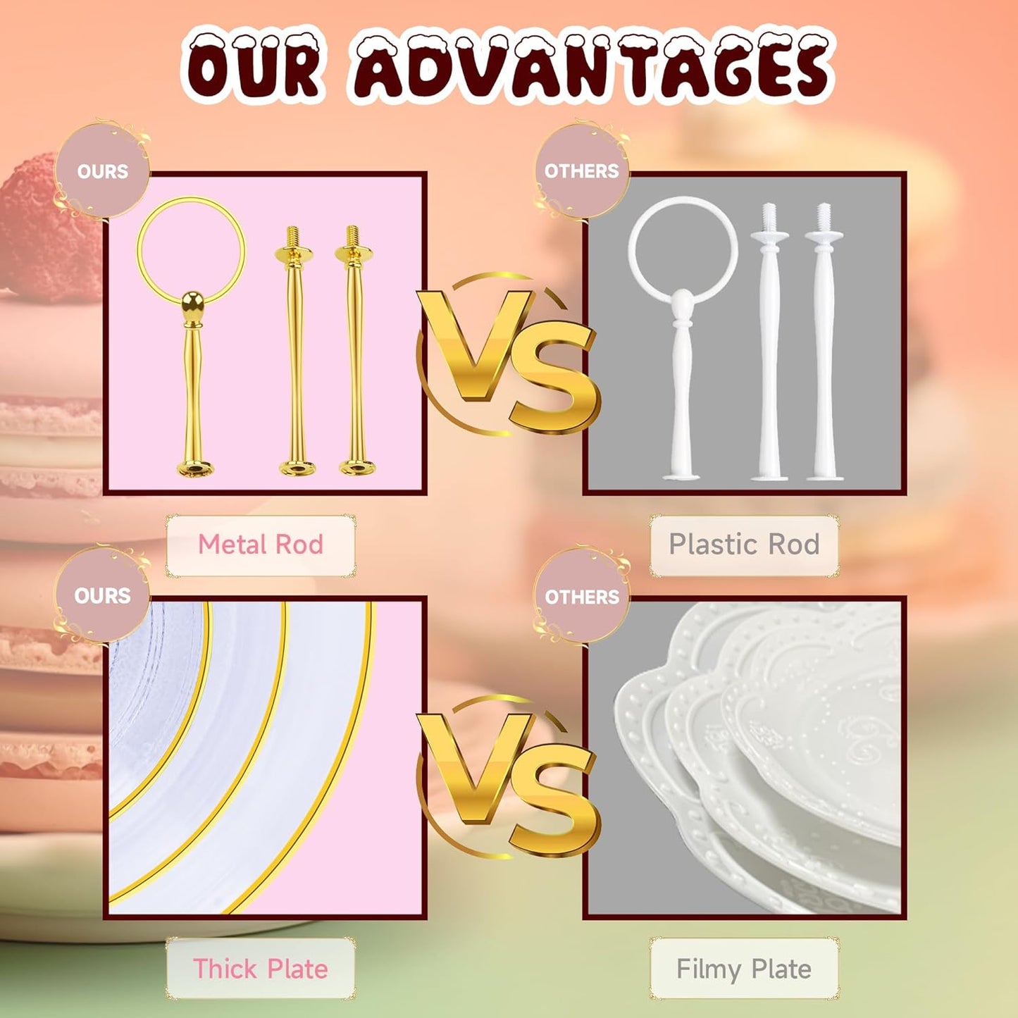 PinCute Cupcake Stand Holder - 3 Tier Cup Cake Dessert Stands, Plastic Tiered Serving Tray&Metal Rod for Birthday Party, Wedding, Tea Party, Baby Shower-Transparent