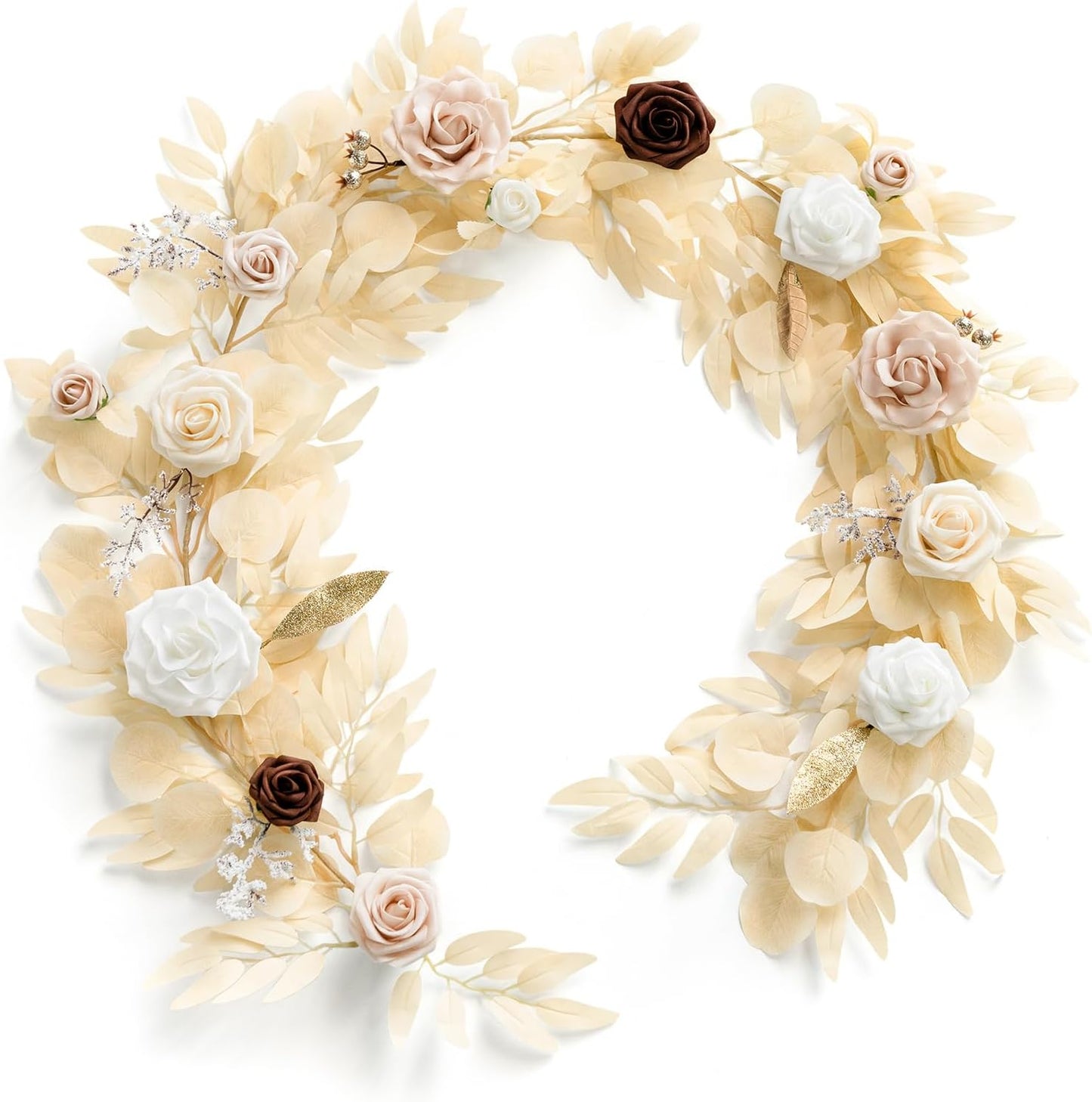 Ling's moment 5FT Artificial Flower Garland Fake Rose Eucalyptus Garland Arch Flowers Vine for Wedding Party Backdrop Home Table Centerpieces Decorations