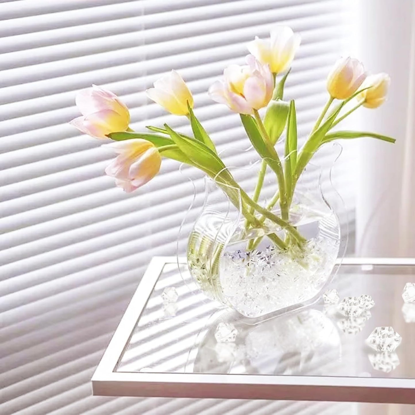 190Pcs Clear Vase Fillers, Fake Crush Ice Rocks Acrylic Diamonds for Wedding Centerpieces Home Party Table Scatter, 0.9 in Plastic Gems for Fish Tank Decor