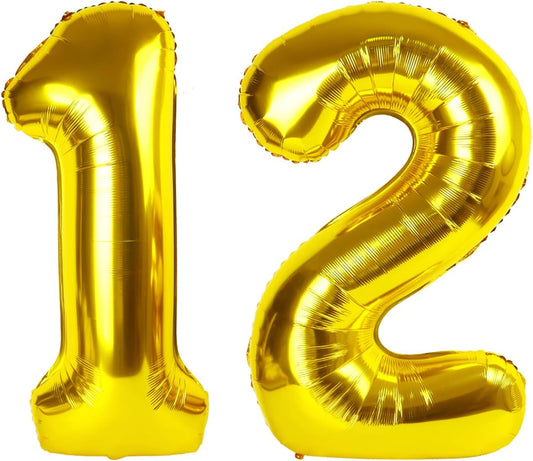 Big 40 Inch Gold 12 21 Number Balloon Birthday Decoration, Number 12 21 Helium Balloons 12 21 Celebration, Boy Girl Baby Anniversary Party Graduations Supplies