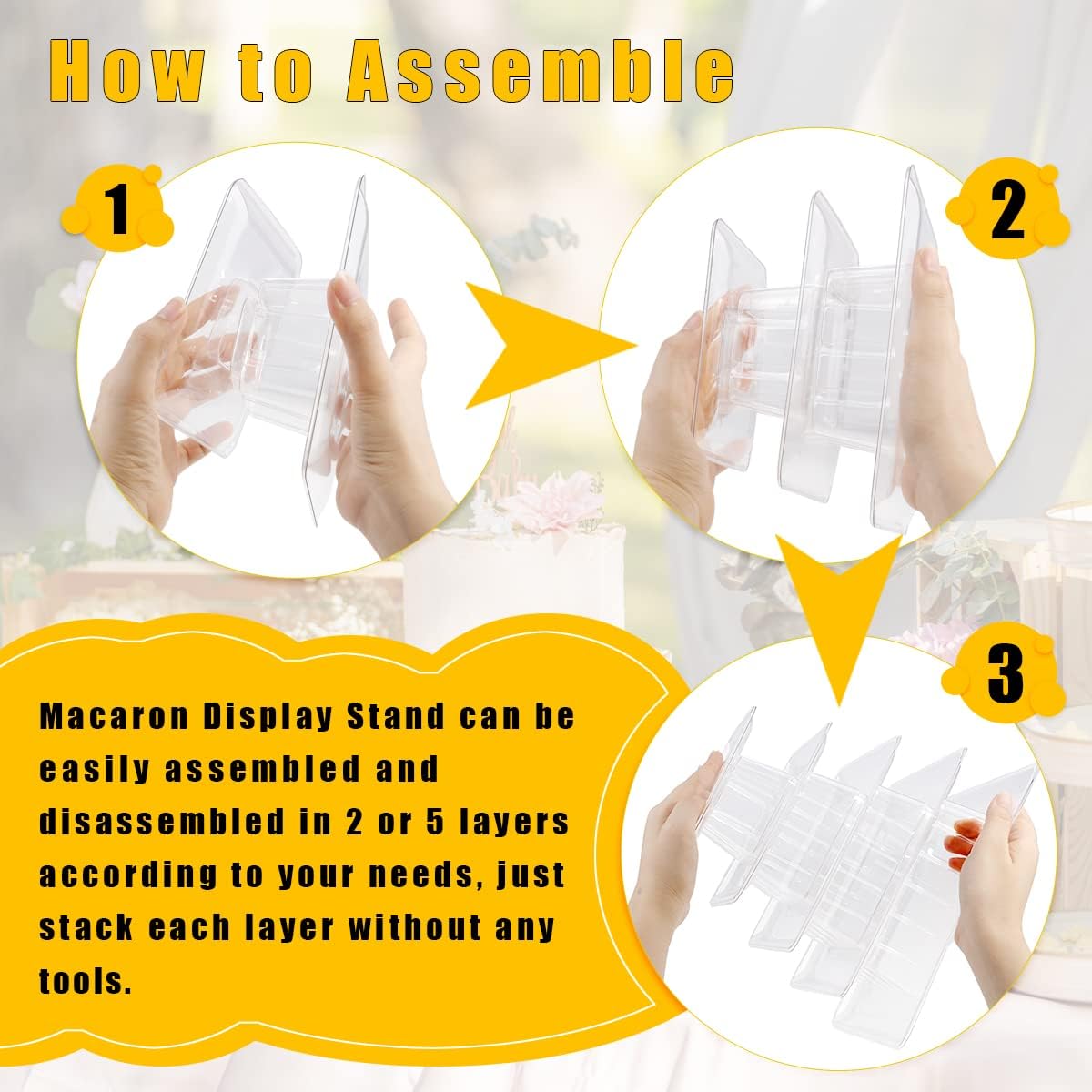 5 Tiers Square Macaron Tower Stand, Plastic Transparent Cake Stand Macaroon Display Rack Desserts Cupcake Holder Platter for Wedding, Birthday Party, Baby Shower, Party Decor