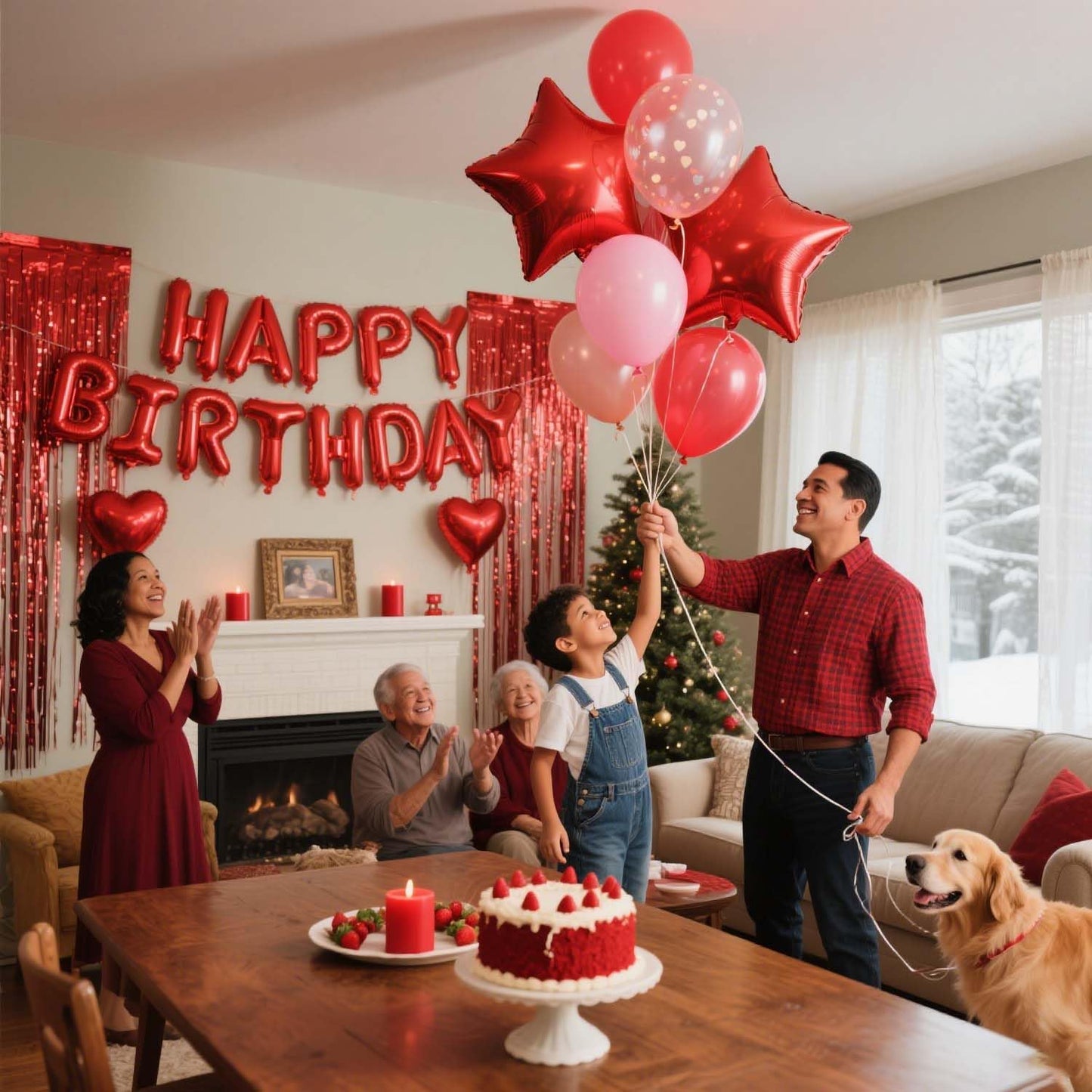 29 Pcs Red Birthday Party Decorations - Happy Birthday Balloons Banner Red, Heart & Star Foil Balloons, Confetti & Latex Balloons, Foil Fringe Curtains Party Supplies for Women