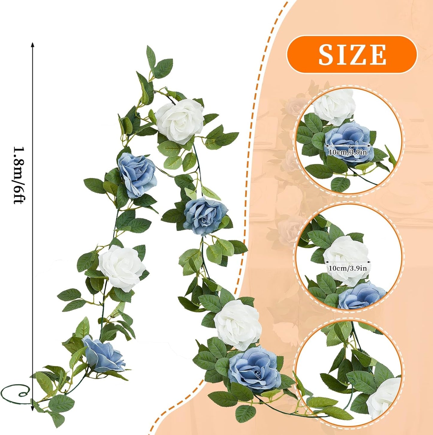 Artificial Rose Garlands Rose Vines Leaves Banners Hanging Floral Garland Fake Rose Flower Vine for Wedding Arch Ceremony Home Garden Outdoor Party Wall Decorations