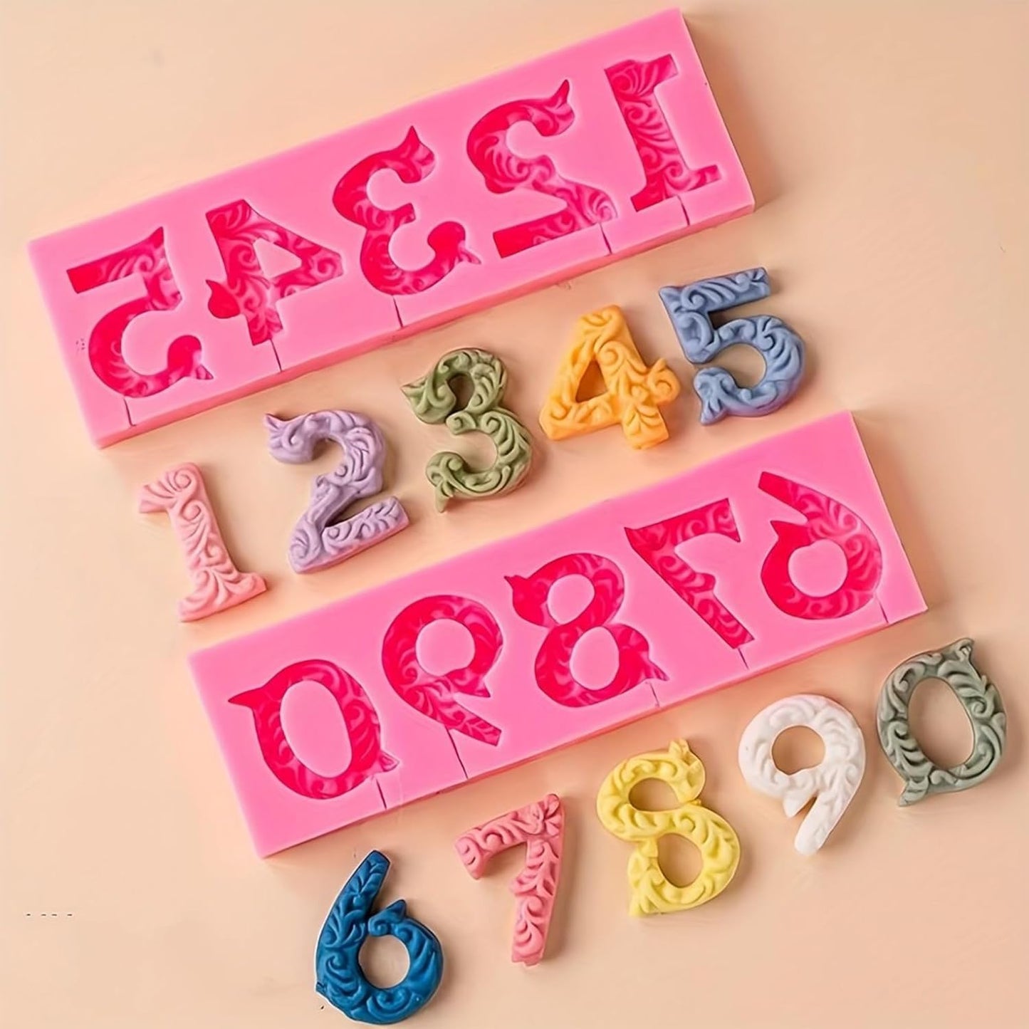 Silicone Fondant Molds, AIMEIKI 2 Pack 3D Silicone Number 0-9 Embossed Fondant Chocolate Baking Molds for Decorating Birthday Cake Candy Chocolate DIY Craft Projects