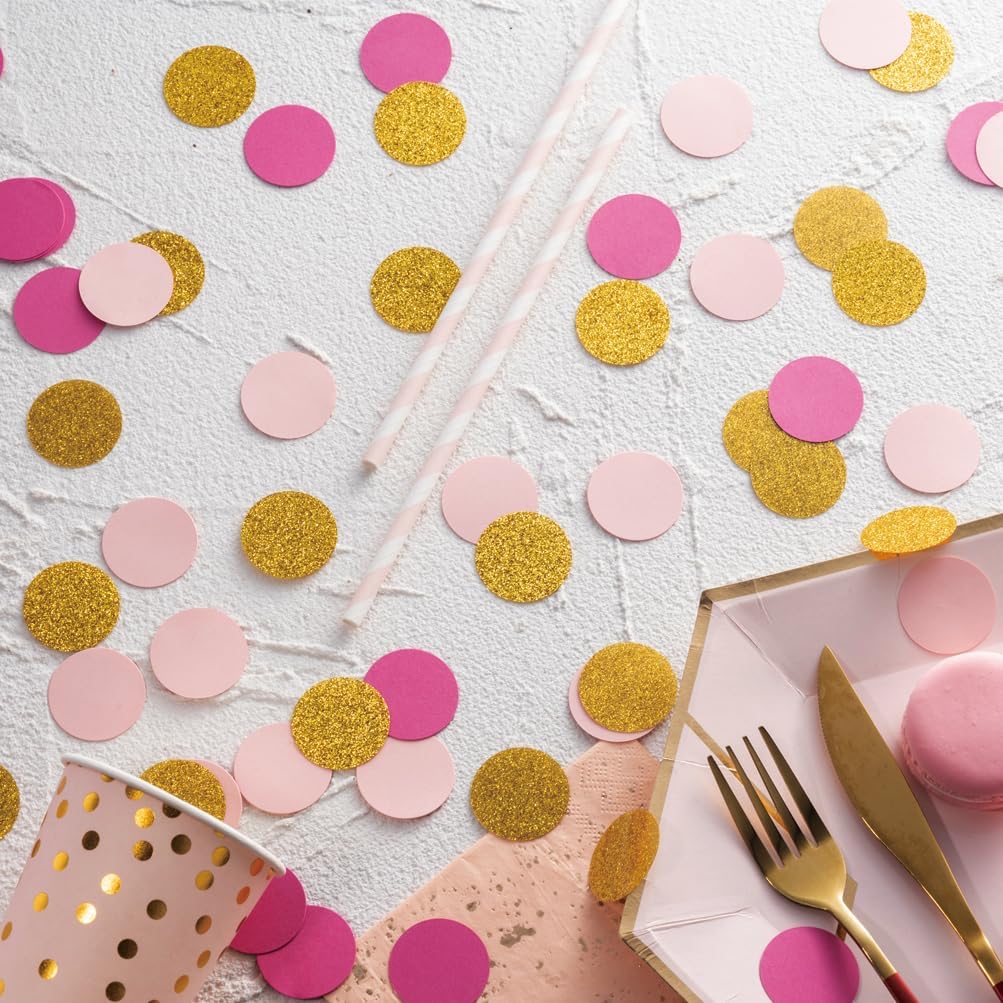 Hot Pink Gold and Pink Confetti Table Decoration for Valentine's Day Baby Shower Bridal Hen Bachelorette Party,1.2 inch in Diameter,200 Counts