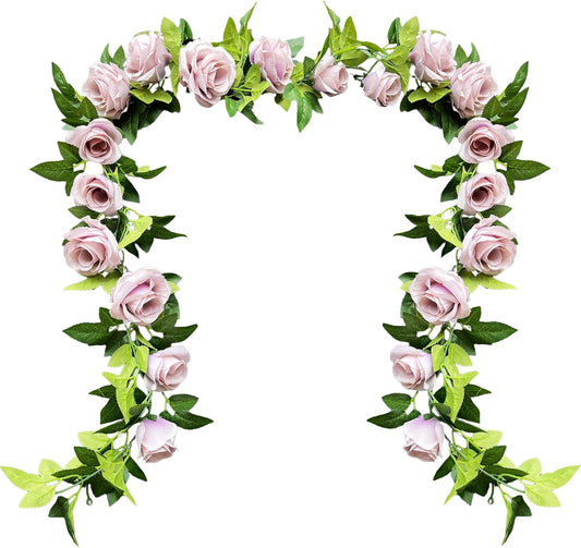 UKELER 2 Pack Artificial Floral Garland Total 14FT Rose Flower Vines Hanging Flower Plants for Home Garden Party Outdoor Ceremony Wedding Arch Floral Decor, Light Purple
