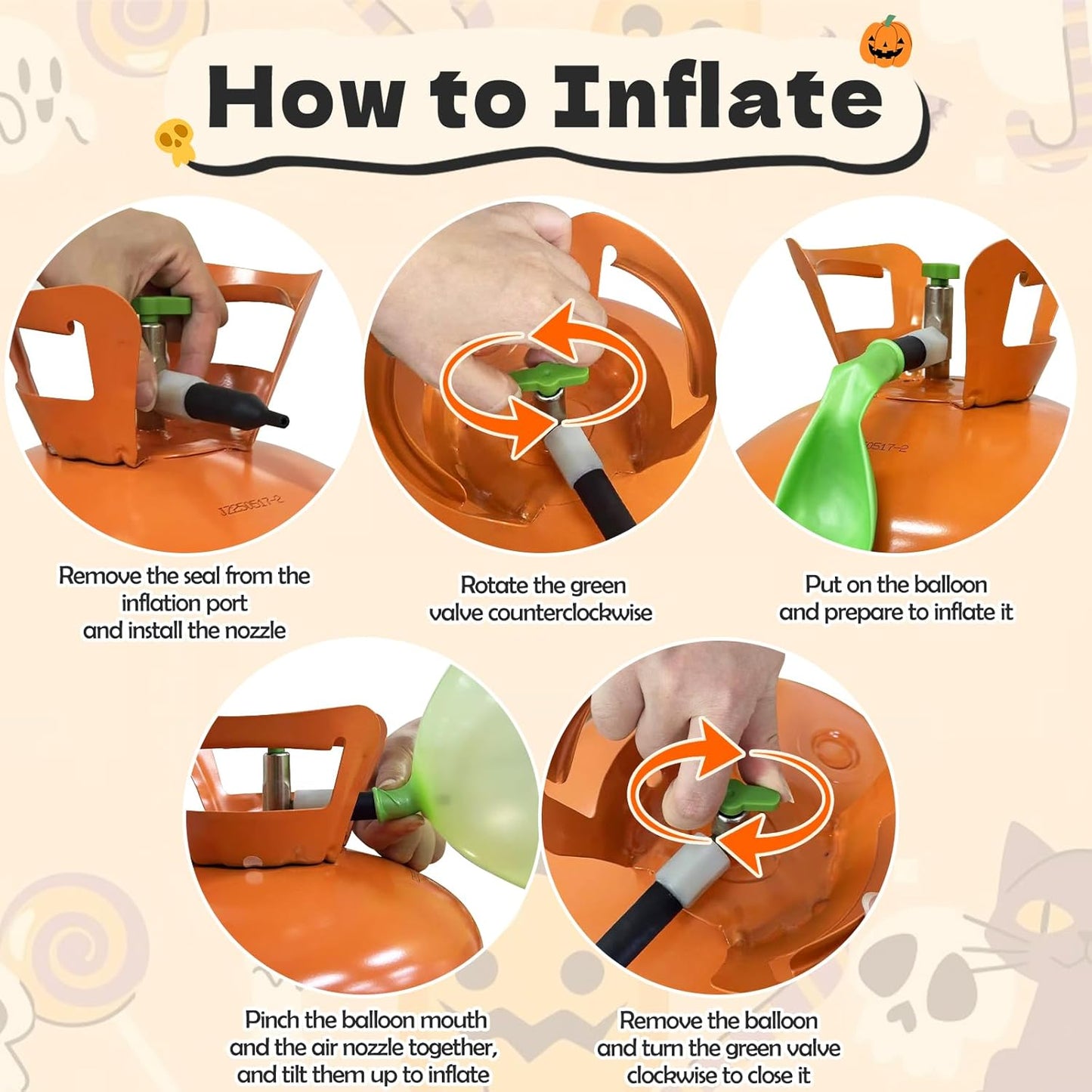 13L Helium Tank Up To 50 Latex Balloons,Helium Tank For Balloons At Home,50 12-Inch Orange&Black Latex Balloons, 5 Foil Balloons, 1Halloween 5.9X3.6Ft Backdrop, 8 Accessory Tools