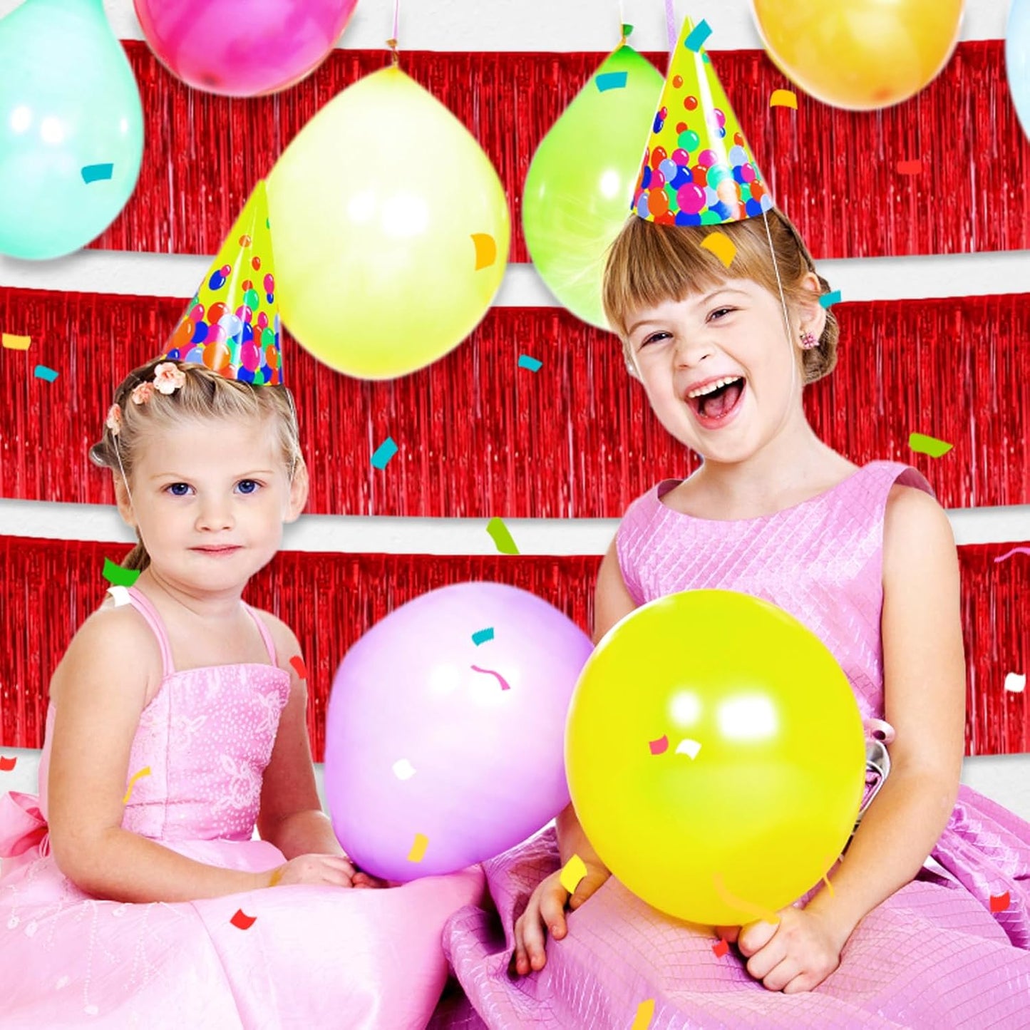 4 Pack 10 Feet Red Foil Fringe Garland Metallic Tinsel Streamers Banner Wall Hanging Curtain Backdrop for Parade Floats, Wedding, Graduate, Mother's Day, Birthday Party Decoration