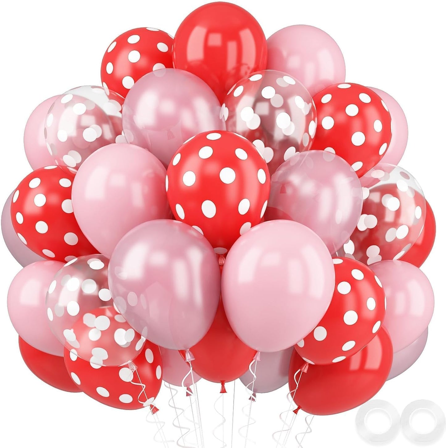 Strawberry Theme Balloons, 52 PCS 12 Inch Red Pastel Pink Pearl Pink Balloons With Polka Dot Latex for Sweet Girl Birthday Party Decorations