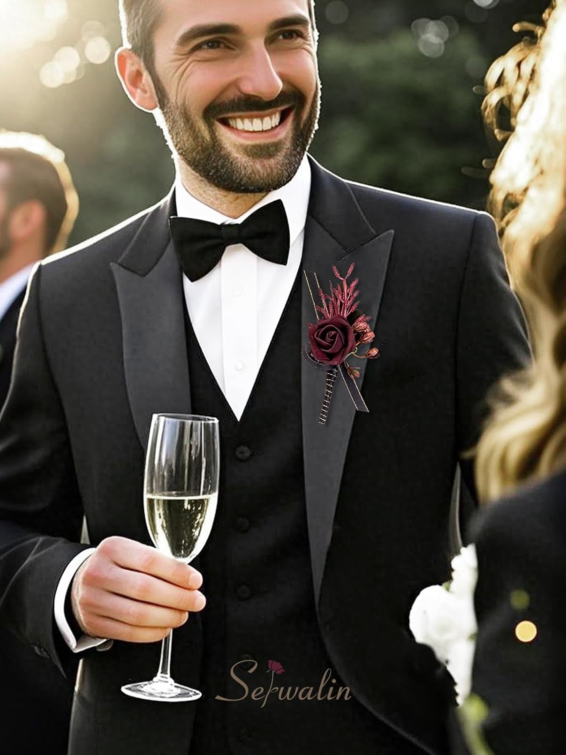 Serwalin 10Pcs Boutonniere for Men, Burgundy Groom and Best Man Boutonniere, Artificial Flowers for Wedding Decor Prom Homecoming Ceremony Anniversary Formal Dinner Party